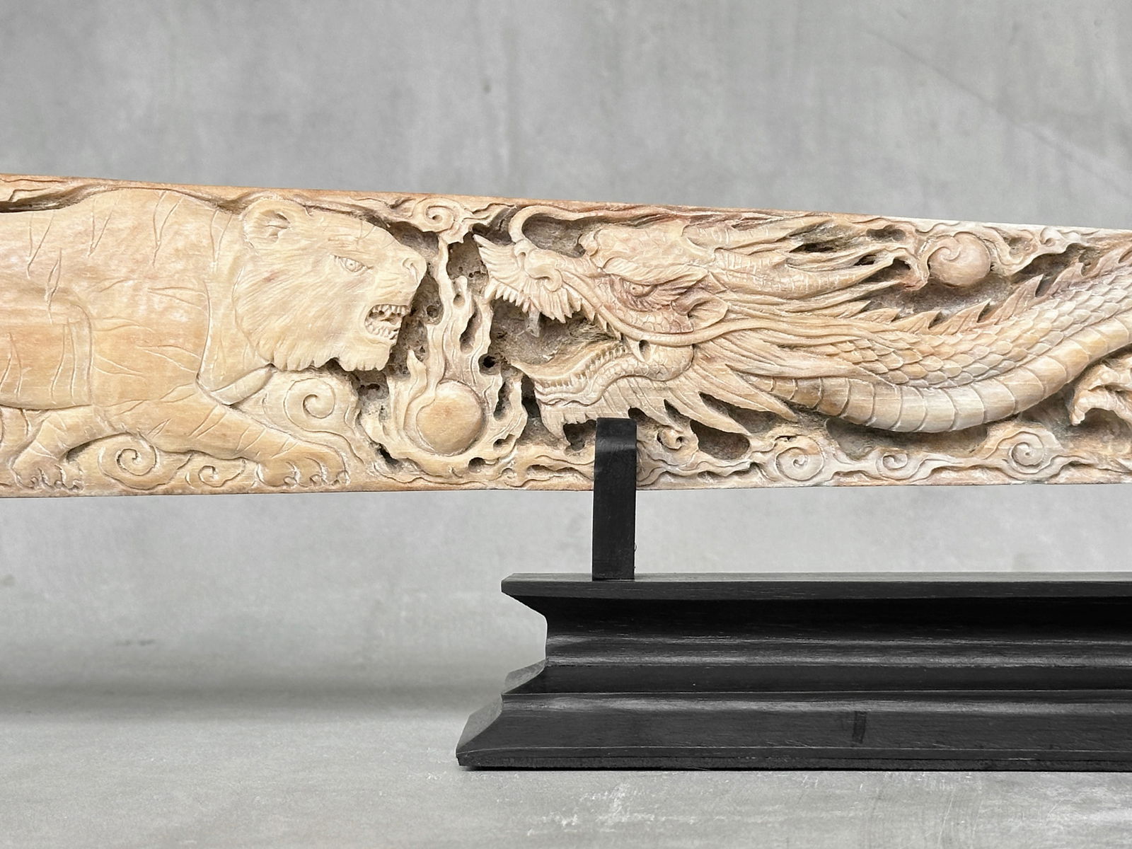 A large carved swordfish rostrum - Tiger dragon carving - 7