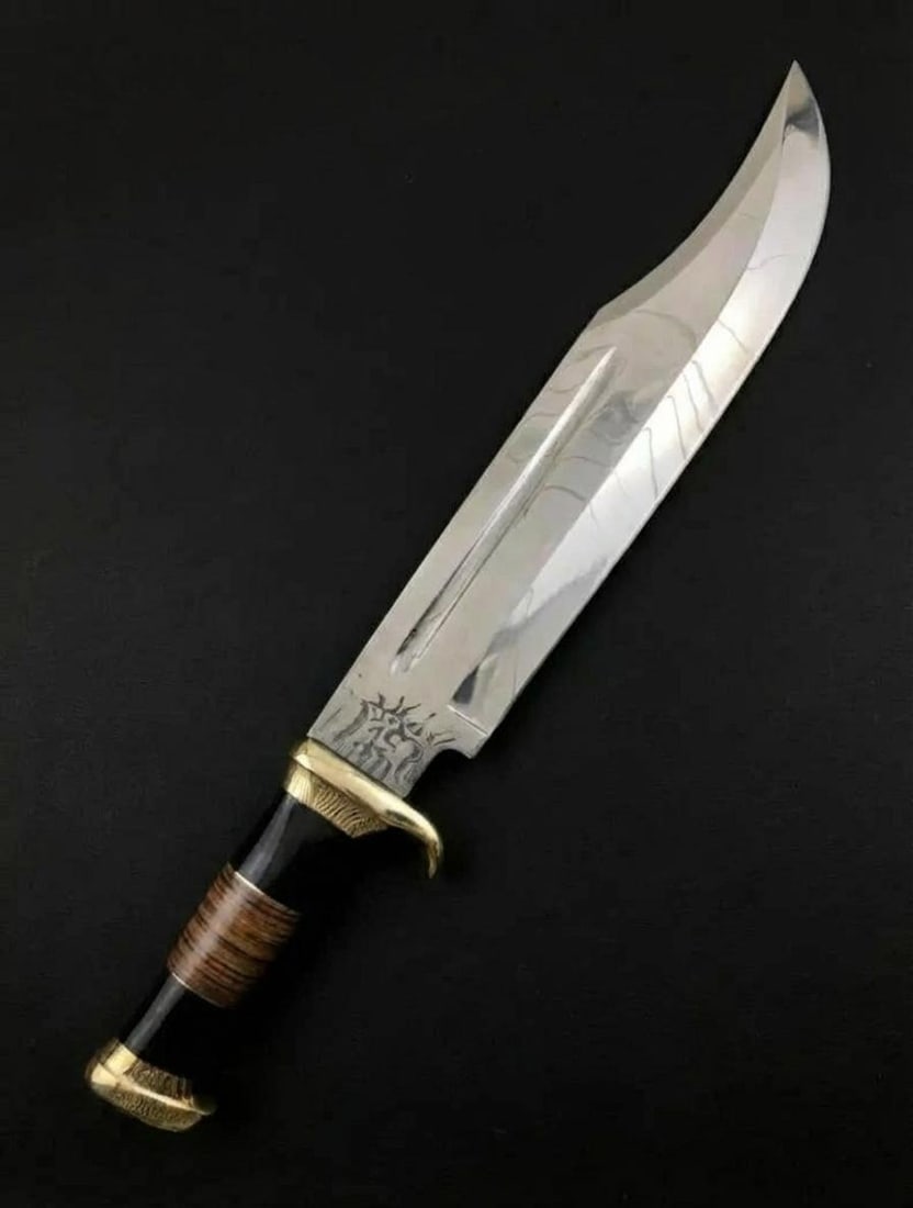 Custom Handmade 18" Crocodile Dundee Style Bowie Knife D2 Steel & Bull Horn - 3