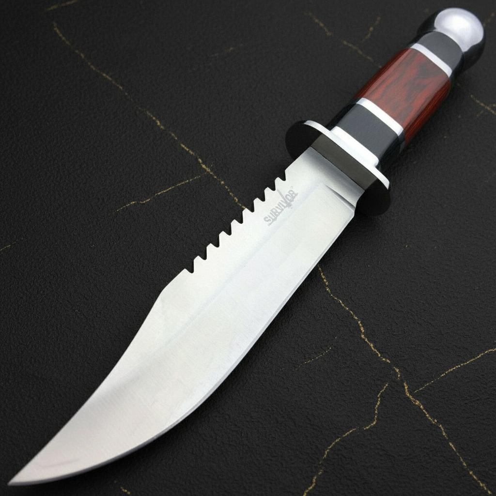 Full Tang Army Bowie Knife 10.5" with Wood Handle, Fixed Blade for Hunting Survival - 2