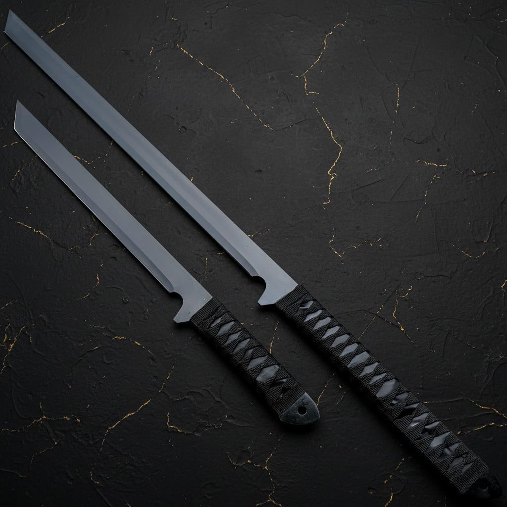 Tactical Black Ninja Sword and Machete Set 2-Piece Fixed Blade Survival Knives - 2