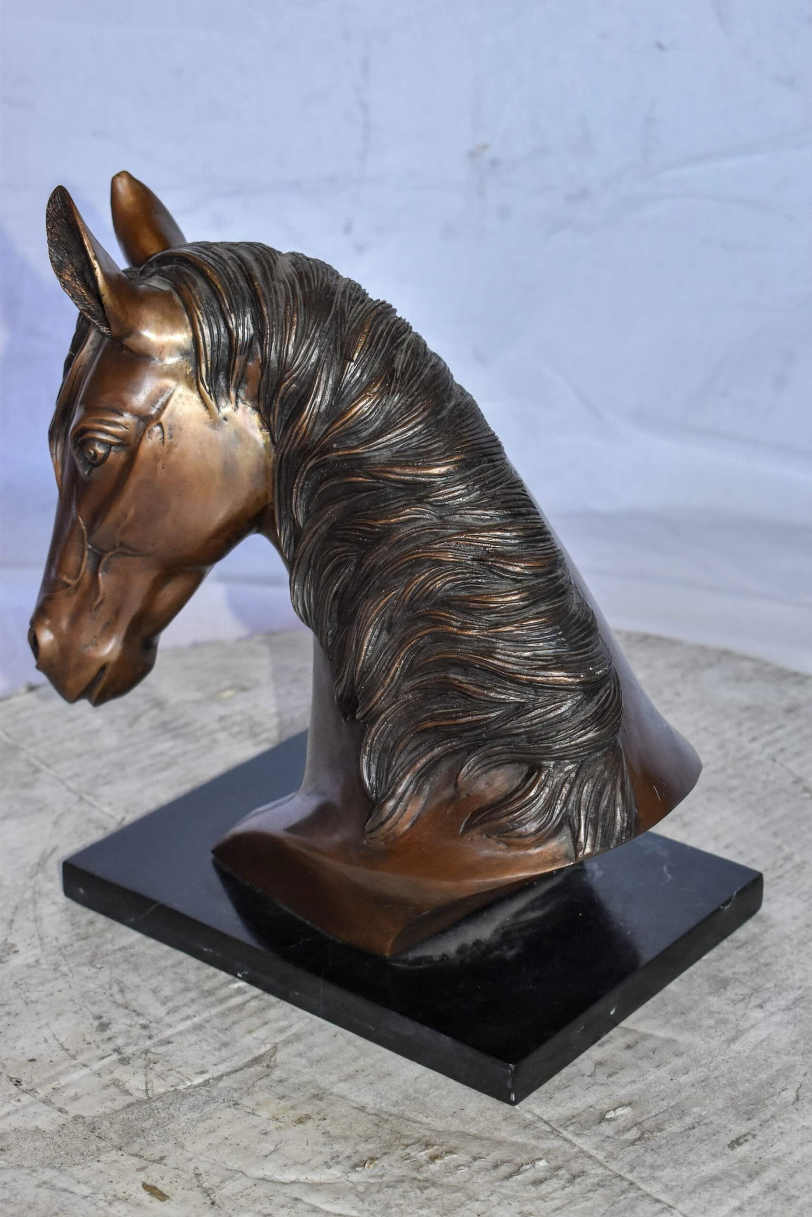 Bust Of a Horse Made of Bronze Mounted on Marble Size: 12" x 6" x 12"H - 10