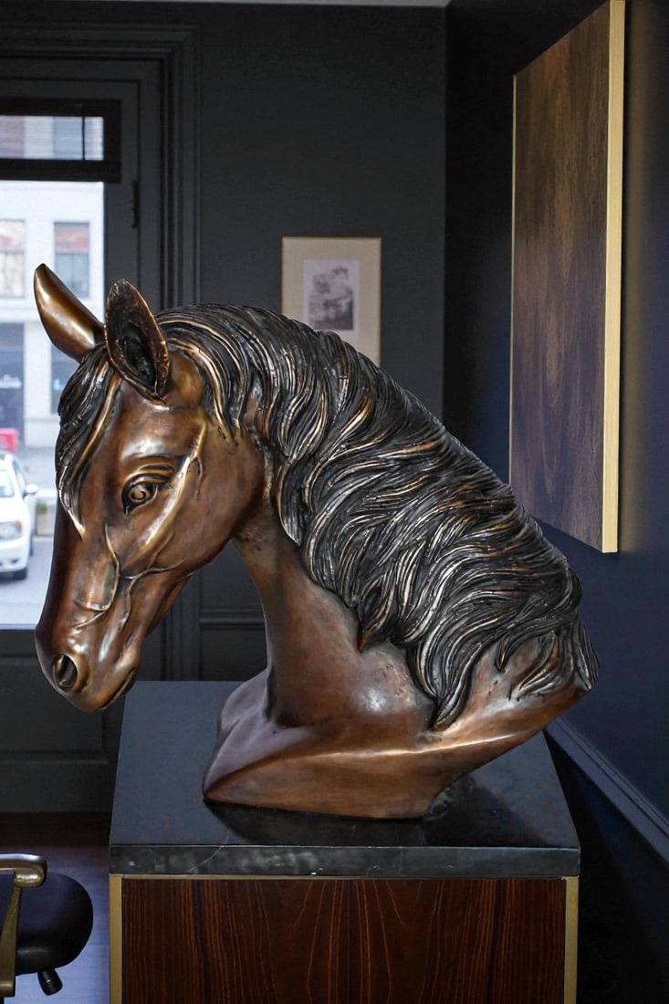 Bust Of a Horse Made of Bronze Mounted on Marble Size: 12" x 6" x 12"H - 2