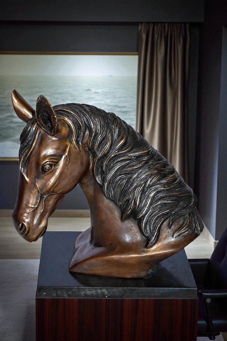 Bust Of a Horse Made of Bronze Mounted on Marble Size: 12" x 6" x 12"H - 3