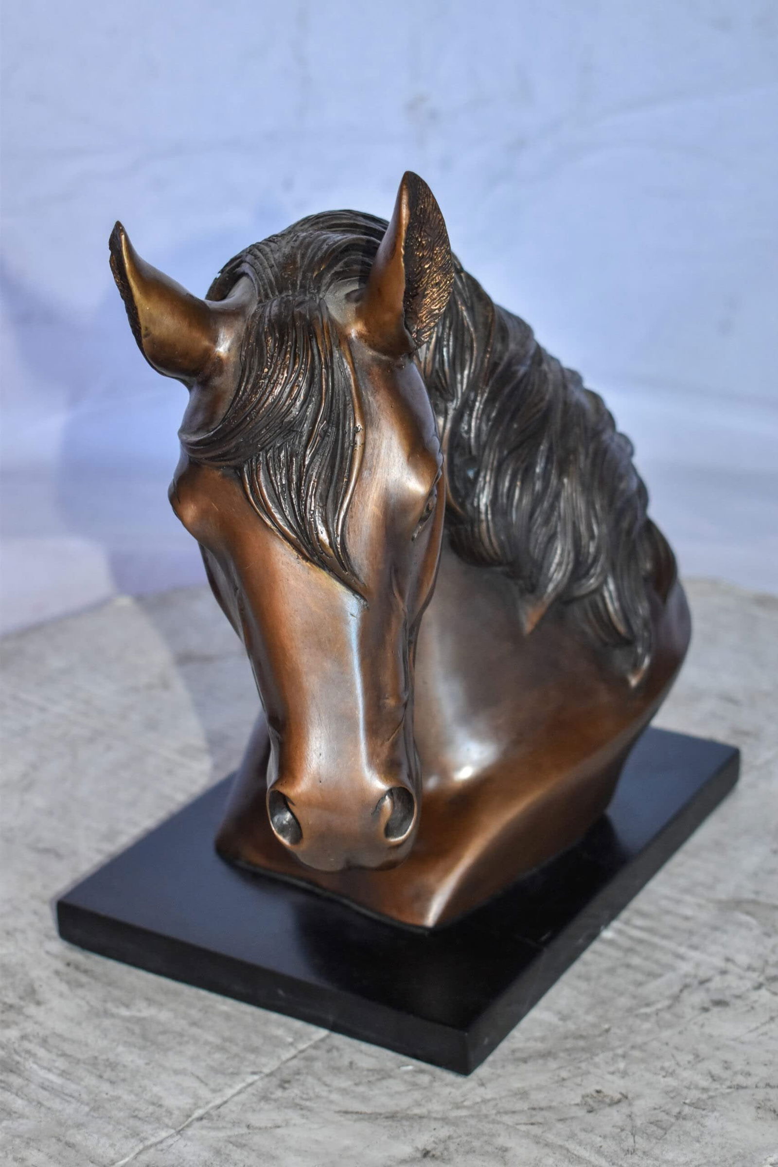 Bust Of a Horse Made of Bronze Mounted on Marble Size: 12" x 6" x 12"H - 5