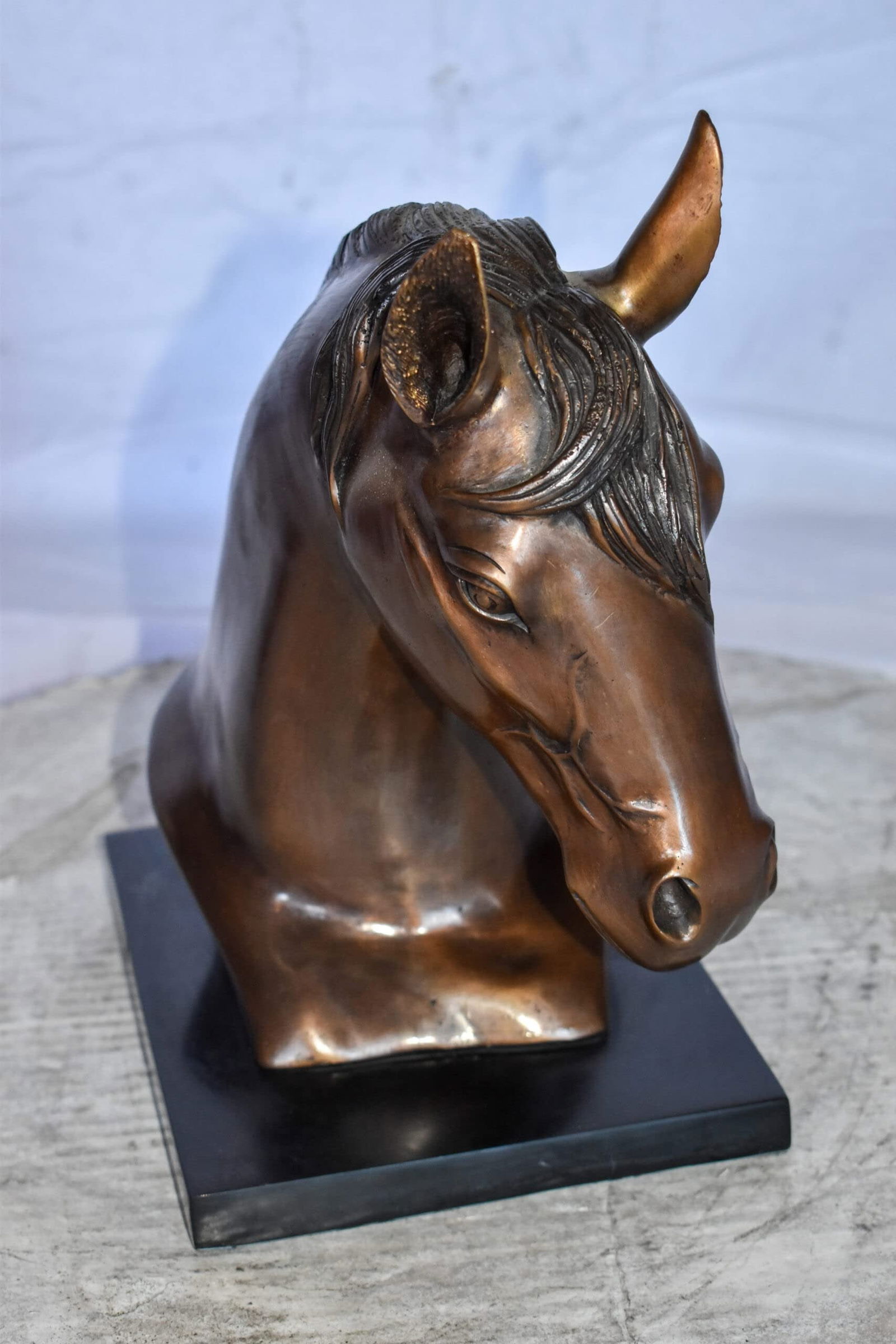 Bust Of a Horse Made of Bronze Mounted on Marble Size: 12" x 6" x 12"H - 6