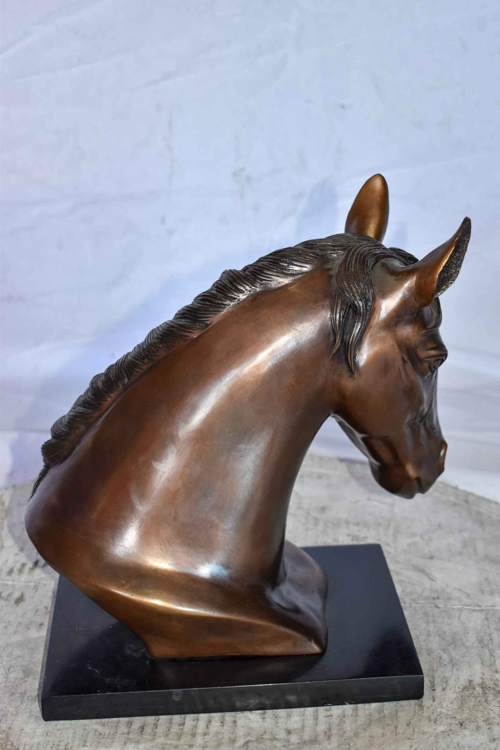 Bust Of a Horse Made of Bronze Mounted on Marble Size: 12" x 6" x 12"H - 8