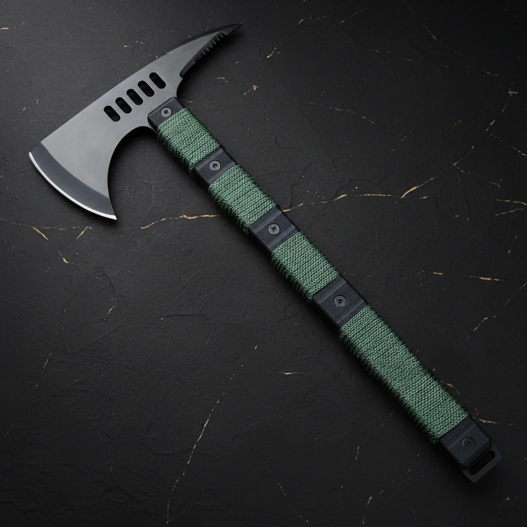 Full Tang Tactical Tomahawk 14.5" Survival Hunting Axe with Paracord Handle: Title:Full Tang Tactical Tomahawk 14.5" Survival Hunting Axe with Paracord HandleDescription:This tactical tomahawk is a versatile tool designed for hunting, camping, and survival situations. Its