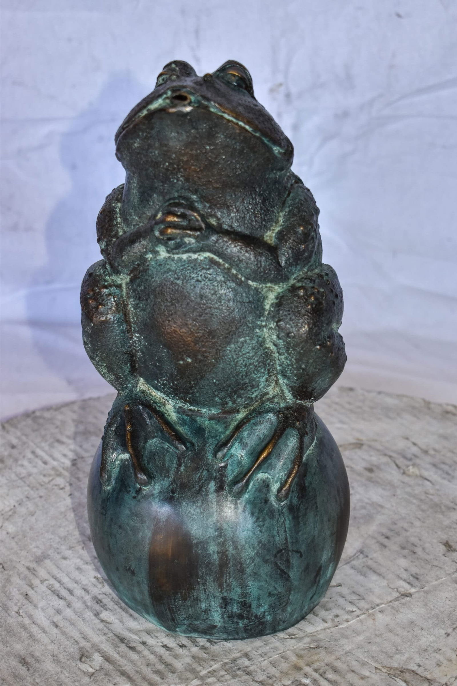 Frog With Green Patina Bronze Fountain Statue 6"x6"x14"H - 10