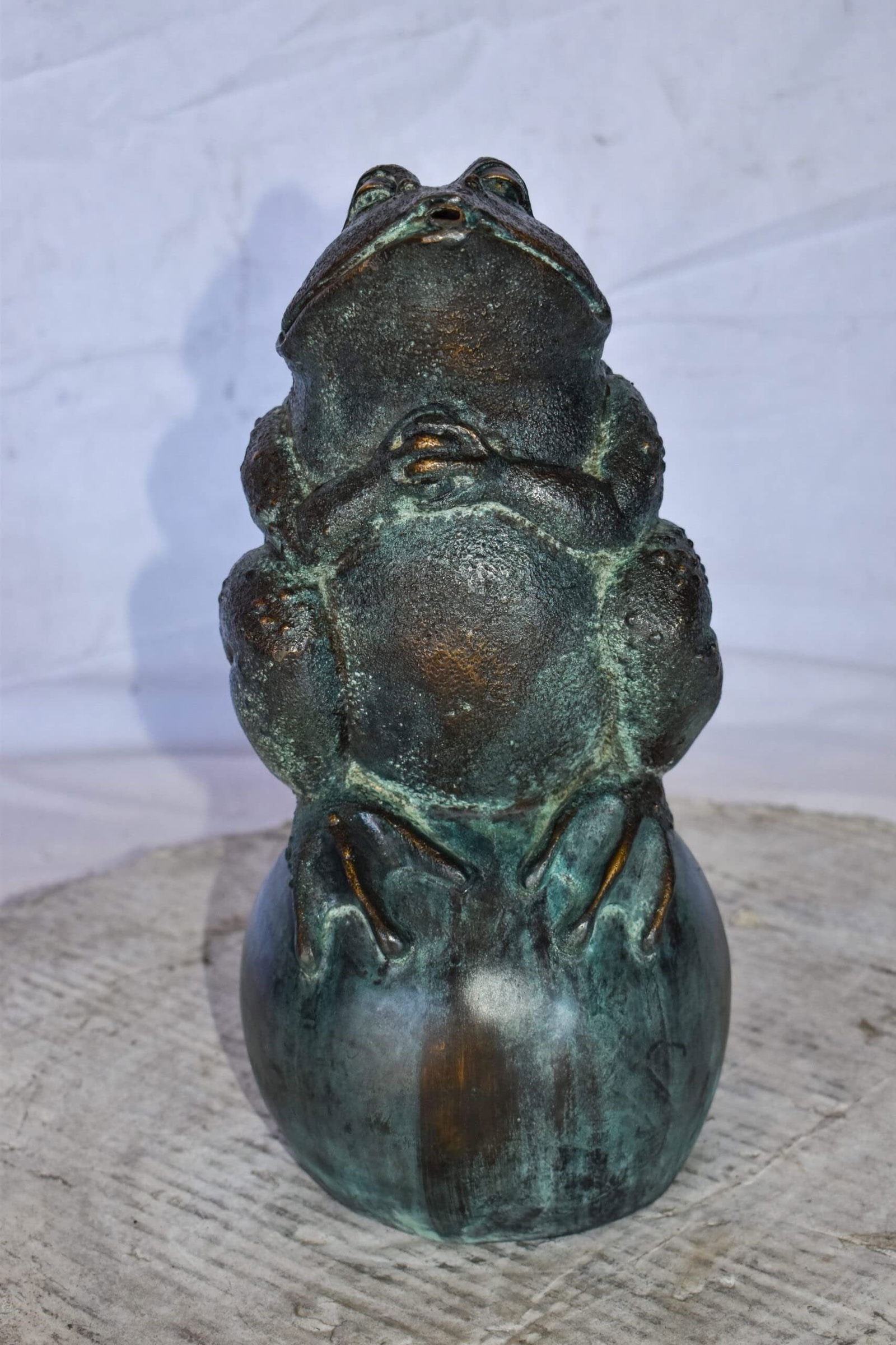 Frog With Green Patina Bronze Fountain Statue 6"x6"x14"H - 4