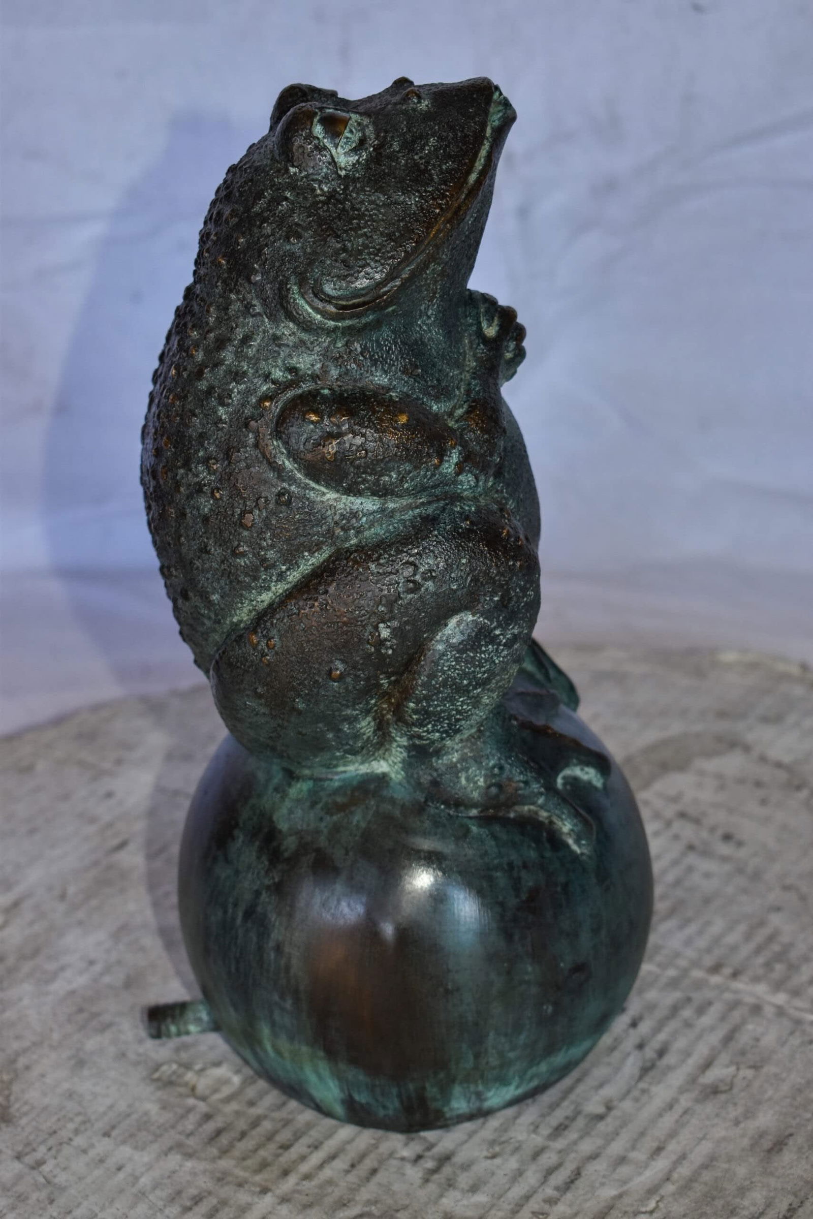 Frog With Green Patina Bronze Fountain Statue 6"x6"x14"H - 6