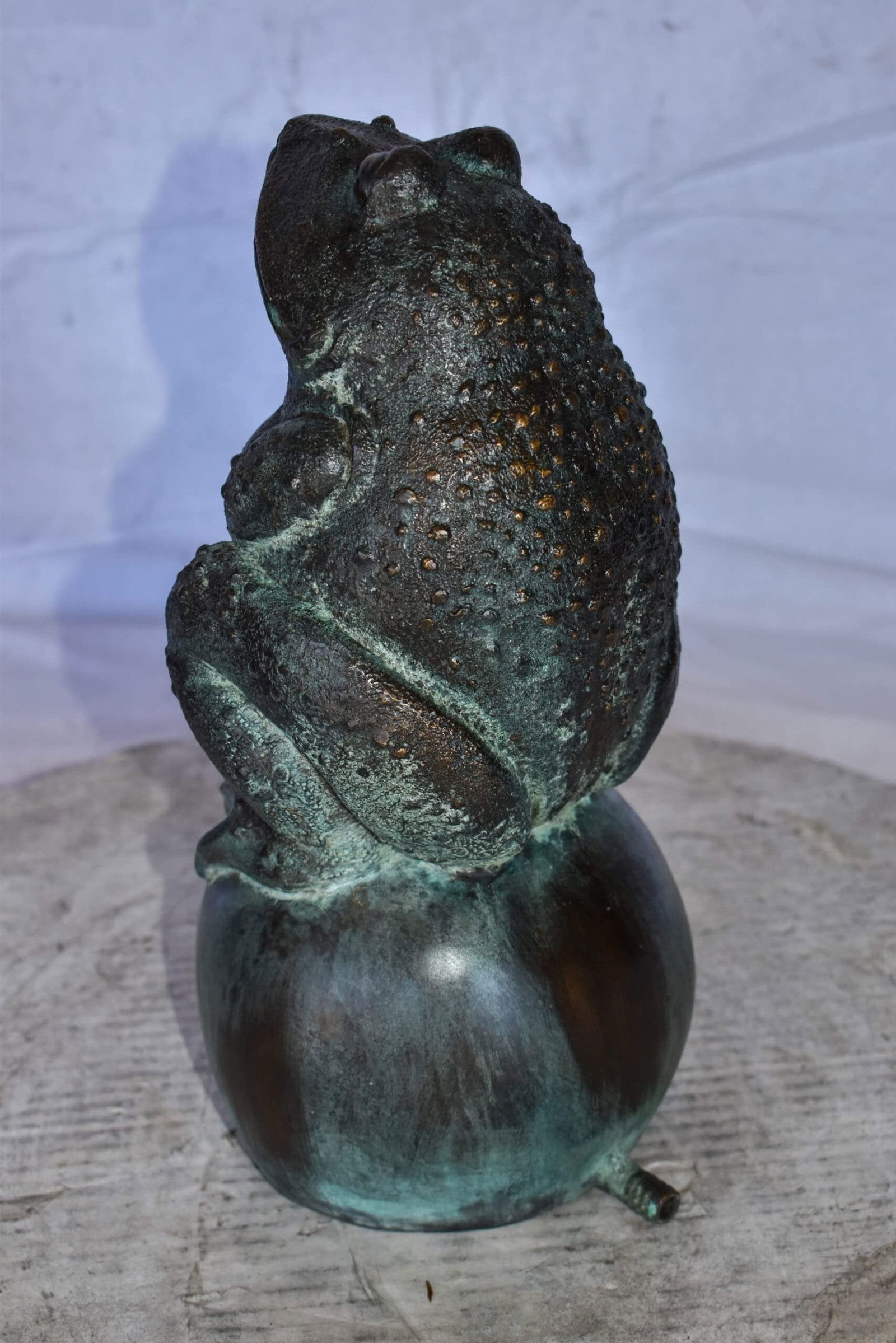 Frog With Green Patina Bronze Fountain Statue 6"x6"x14"H - 8