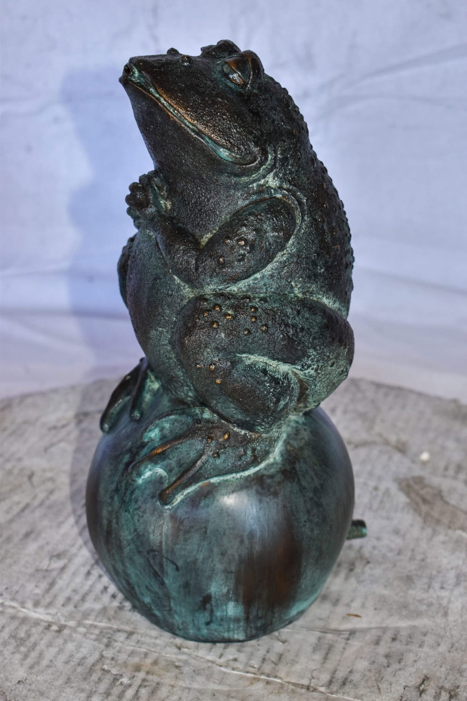 Frog With Green Patina Bronze Fountain Statue 6"x6"x14"H - 9