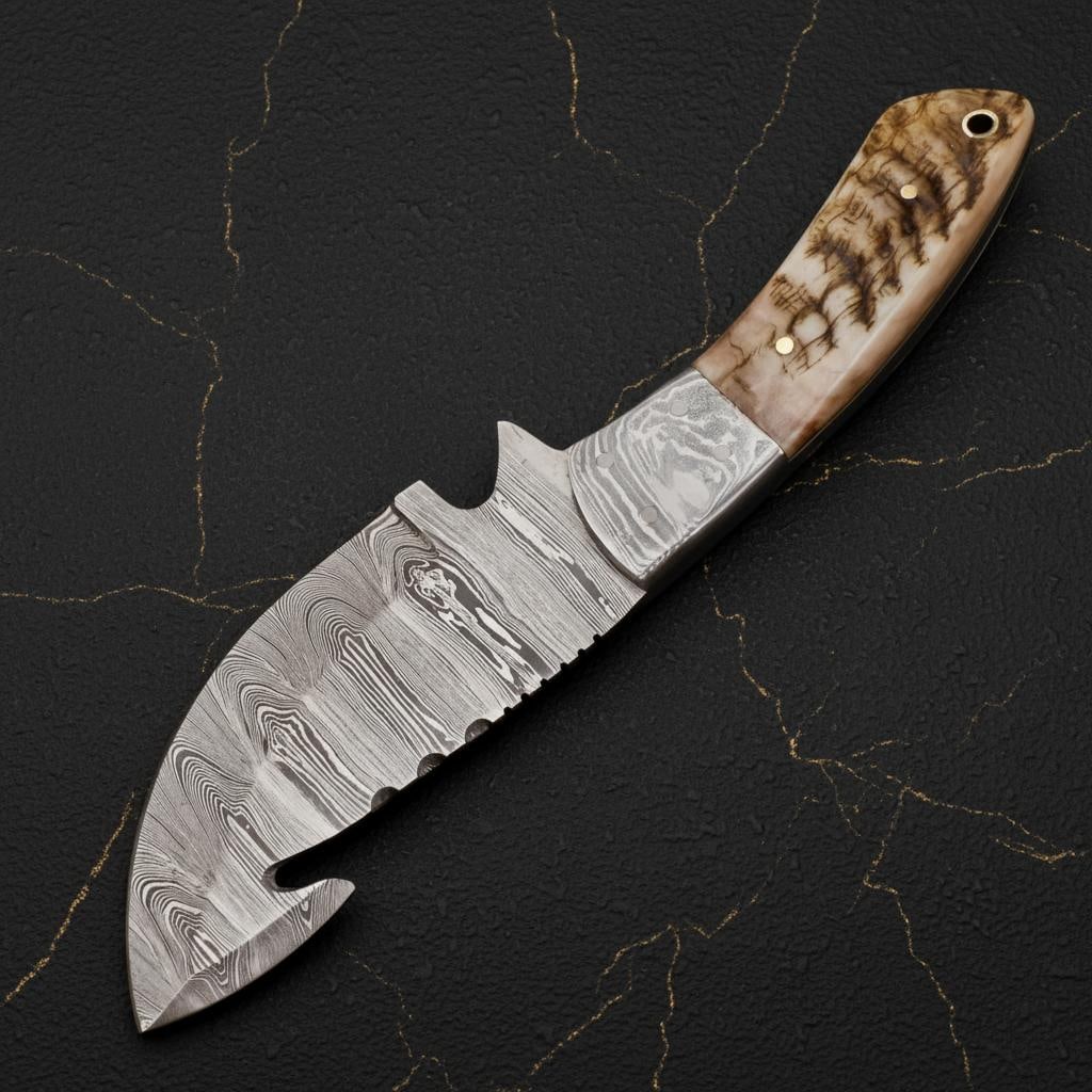 Handmade Damascus Steel Hunting Knife 9" Skinner Blade Ram Horn Handle - 2