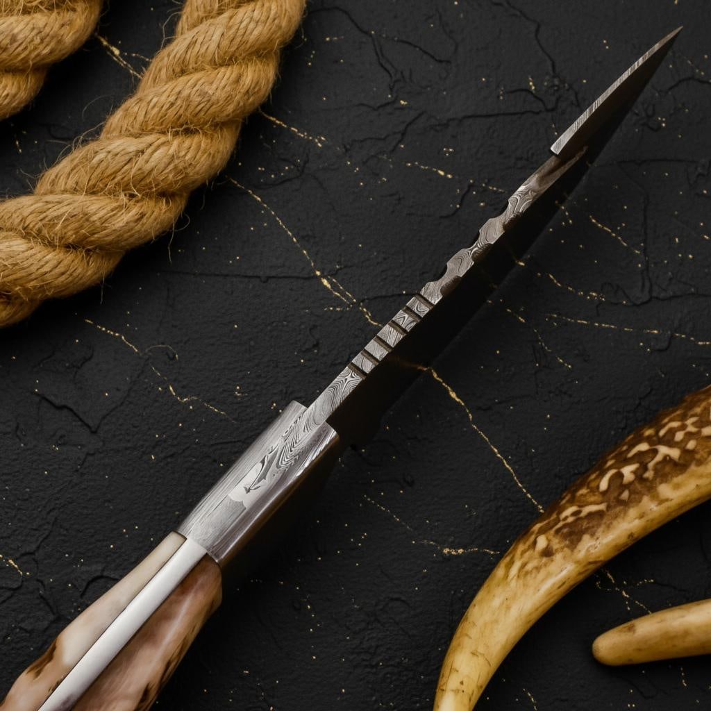 Handmade Damascus Steel Hunting Knife 9" Skinner Blade Ram Horn Handle - 5