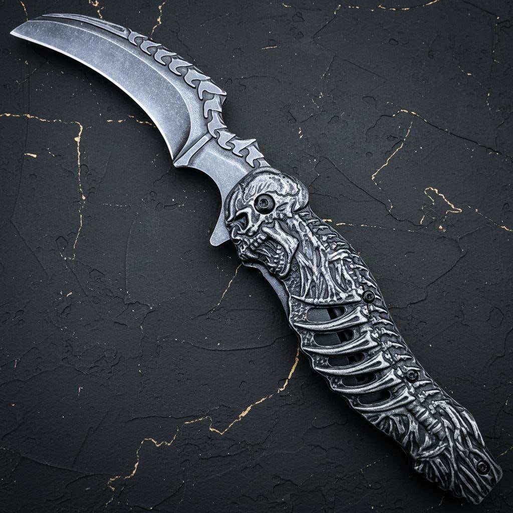 Grim Reaper Skull Spring Assist Pocket Knife 8.25 Inch Tactical Stonewash - 3