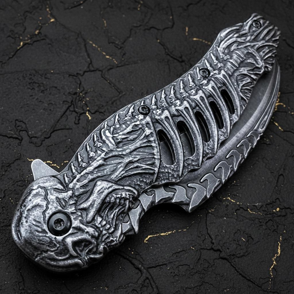 Grim Reaper Skull Spring Assist Pocket Knife 8.25 Inch Tactical Stonewash - 5