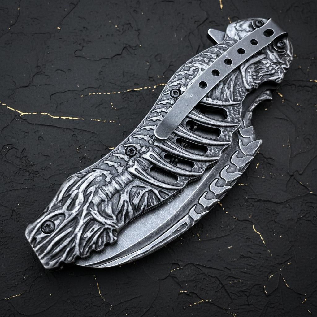 Grim Reaper Skull Spring Assist Pocket Knife 8.25 Inch Tactical Stonewash - 6