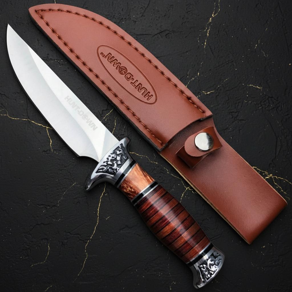 Bowie Style Hunting Knife with Leather Sheath, 10.25" Fixed Blade for Camping & Survival: Title:Bowie Style Hunting Knife with Leather Sheath, 10.25" Fixed Blade for Camping & Survival Description:This fixed blade Bowie knife is a versatile tool designed for a range of outdoor activities.