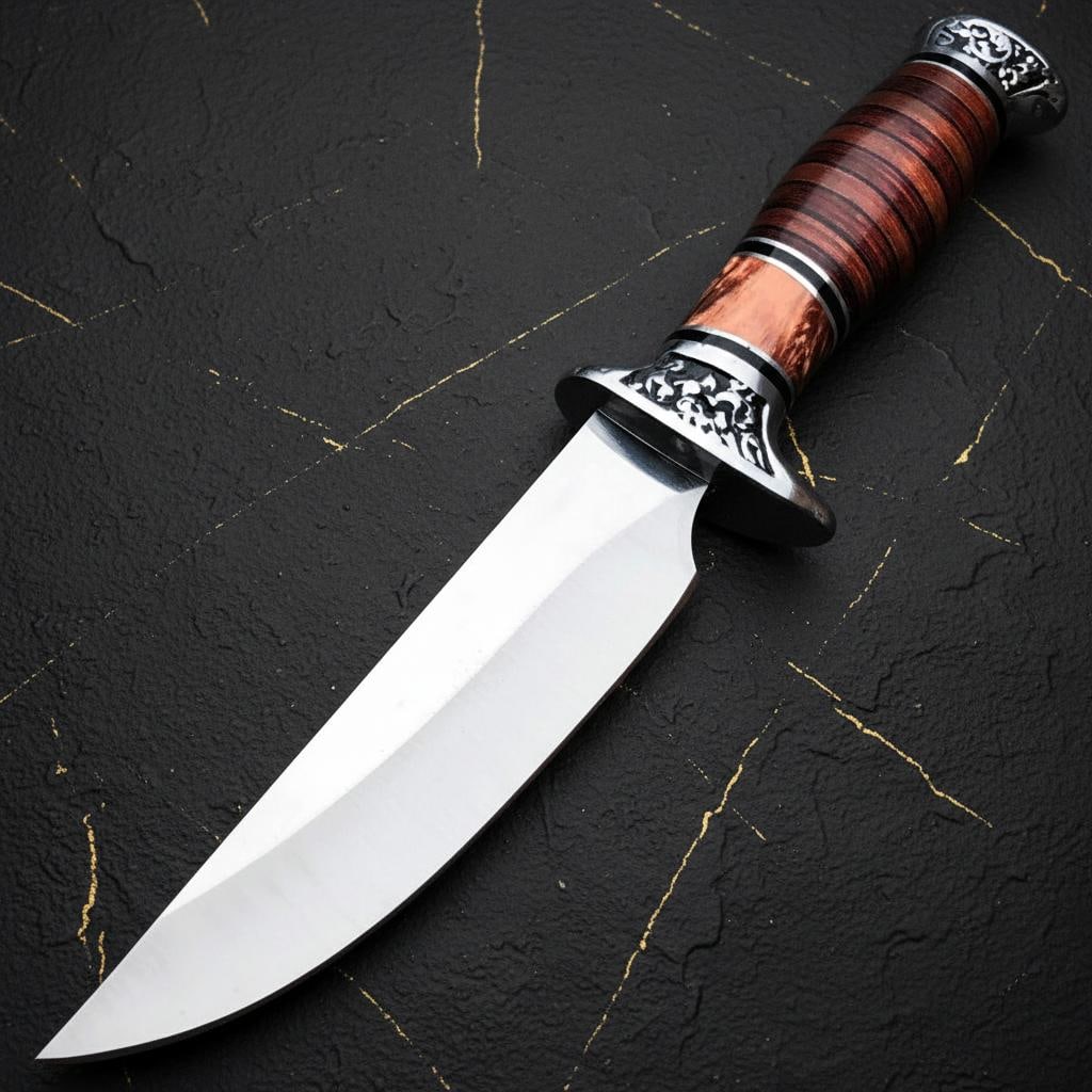 Bowie Style Hunting Knife with Leather Sheath, 10.25" Fixed Blade for Camping & Survival - 2