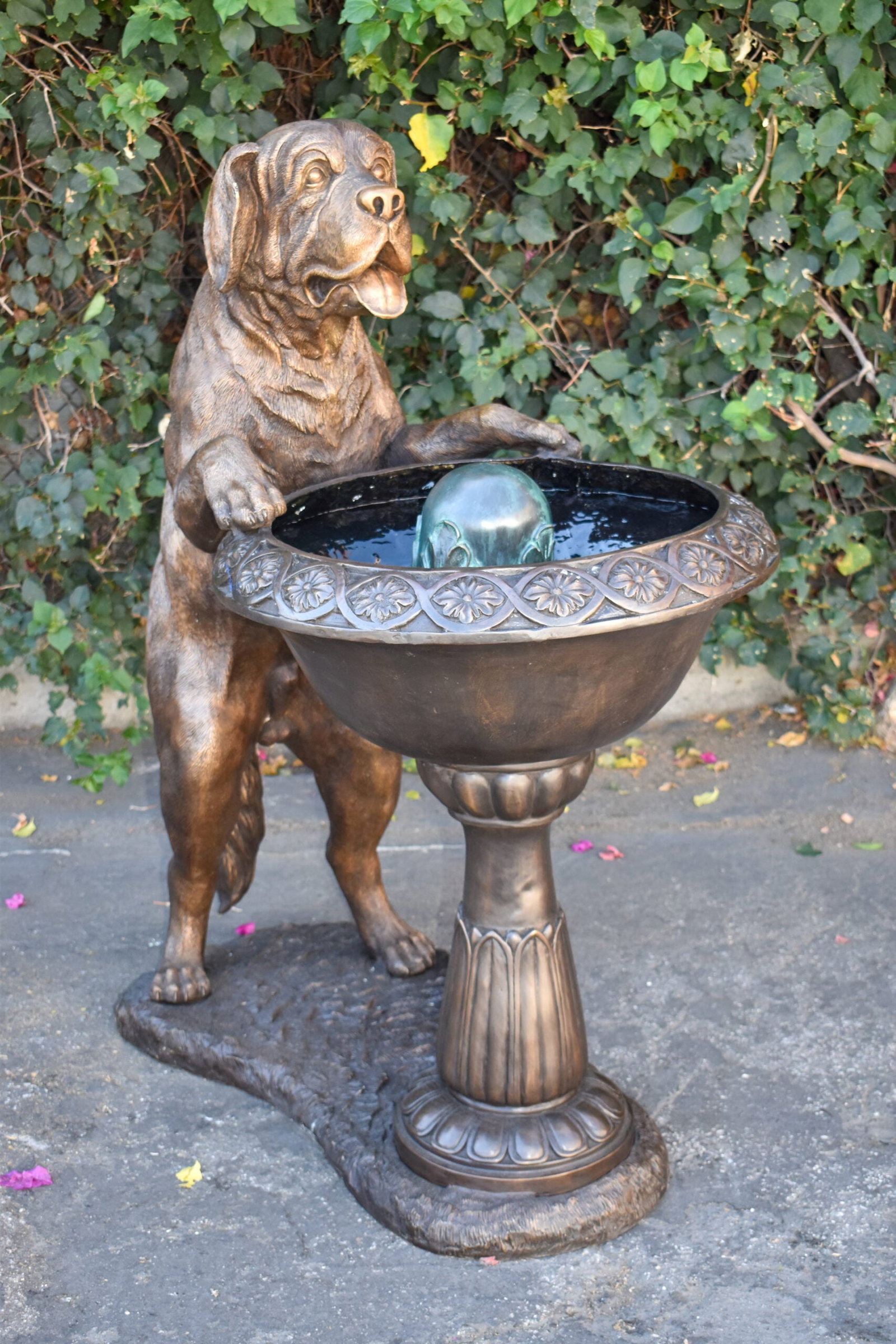 San Bernard Dog Drinking from A Water Fountain Bronze Statue 43" x 25" x 50"H - 10