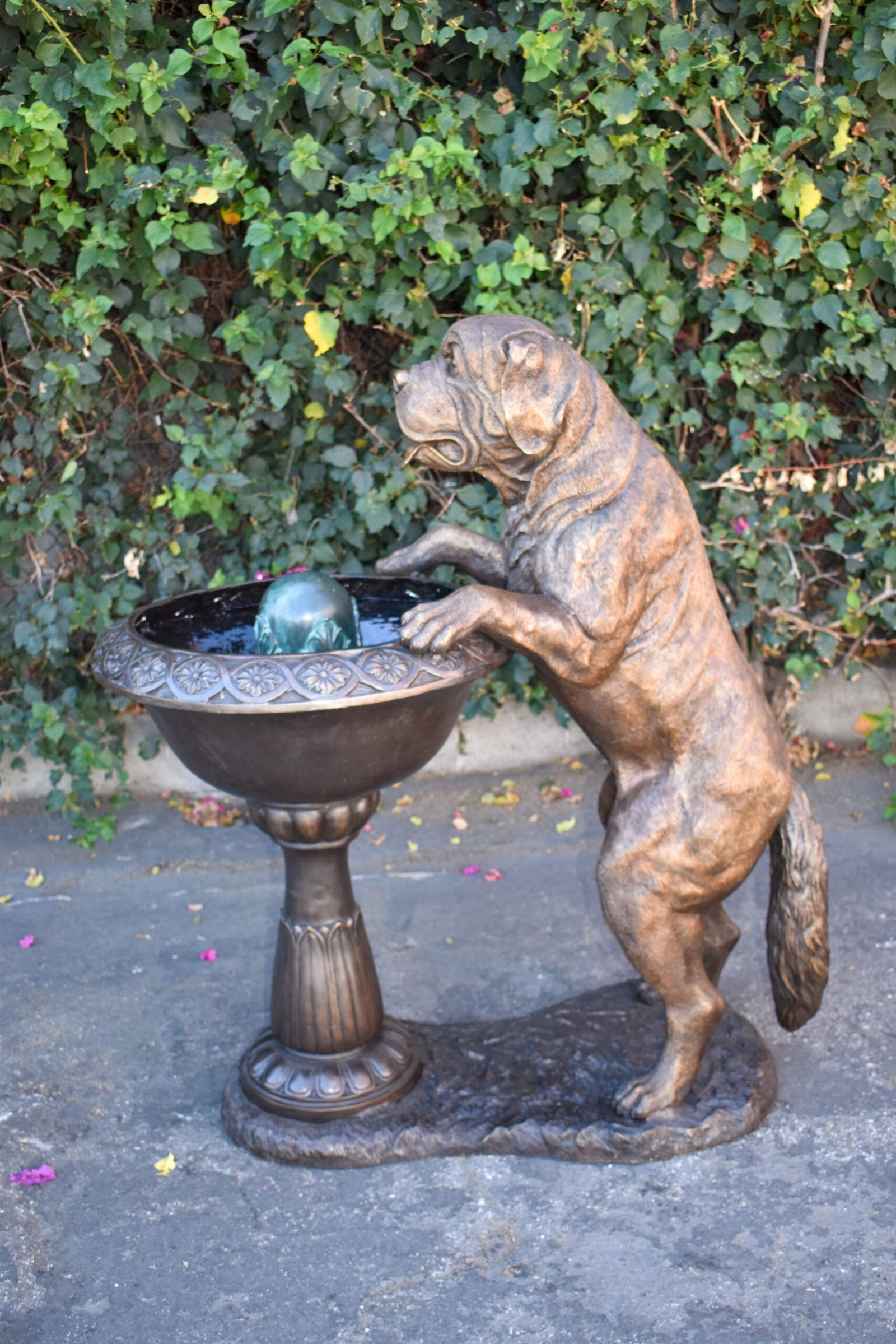San Bernard Dog Drinking from A Water Fountain Bronze Statue 43" x 25" x 50"H - 2