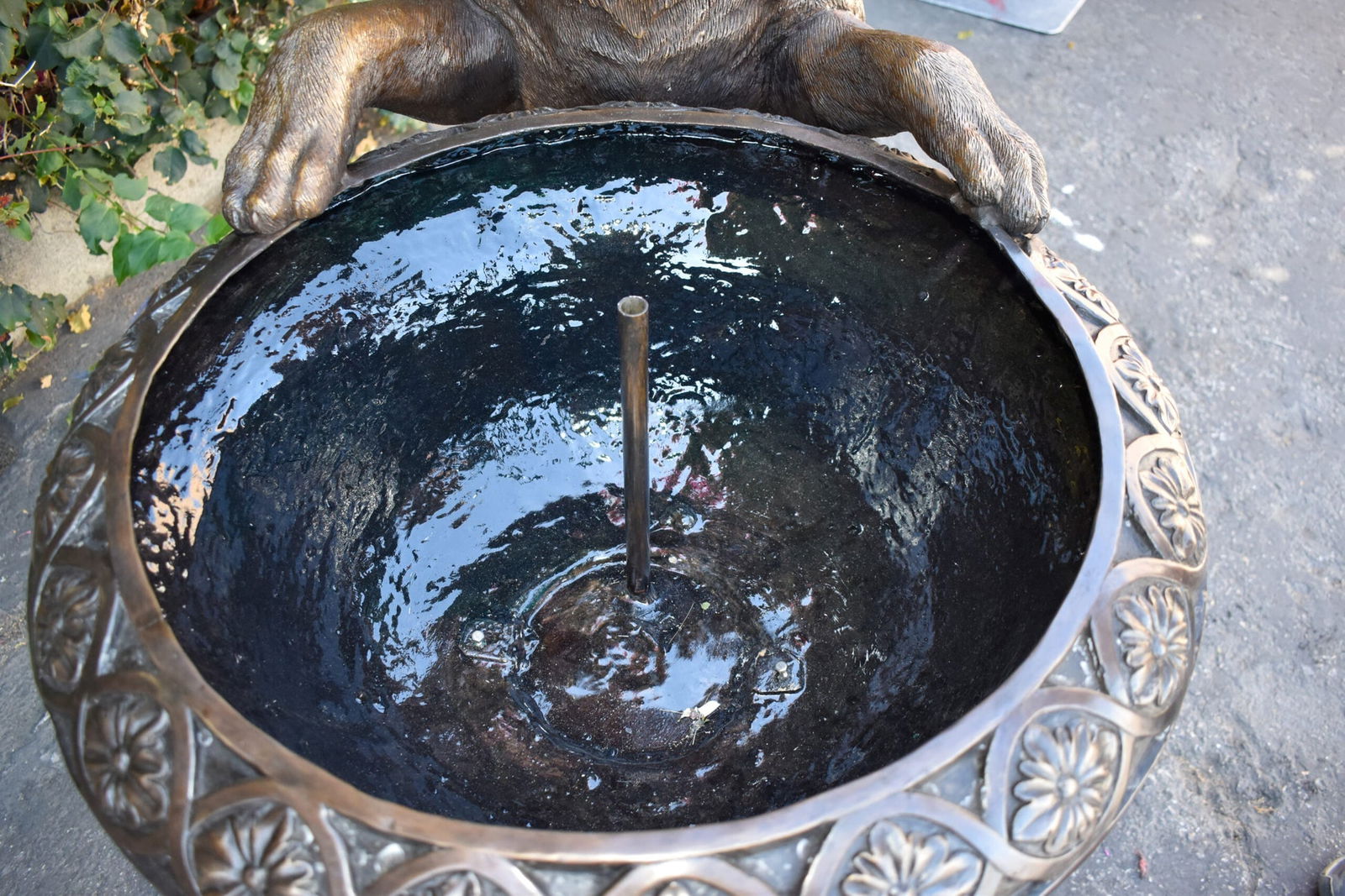 San Bernard Dog Drinking from A Water Fountain Bronze Statue 43" x 25" x 50"H - 3