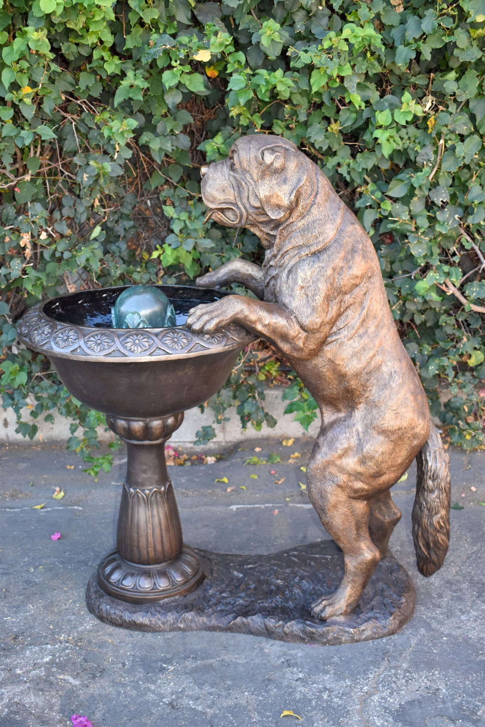 San Bernard Dog Drinking from A Water Fountain Bronze Statue 43" x 25" x 50"H - 4