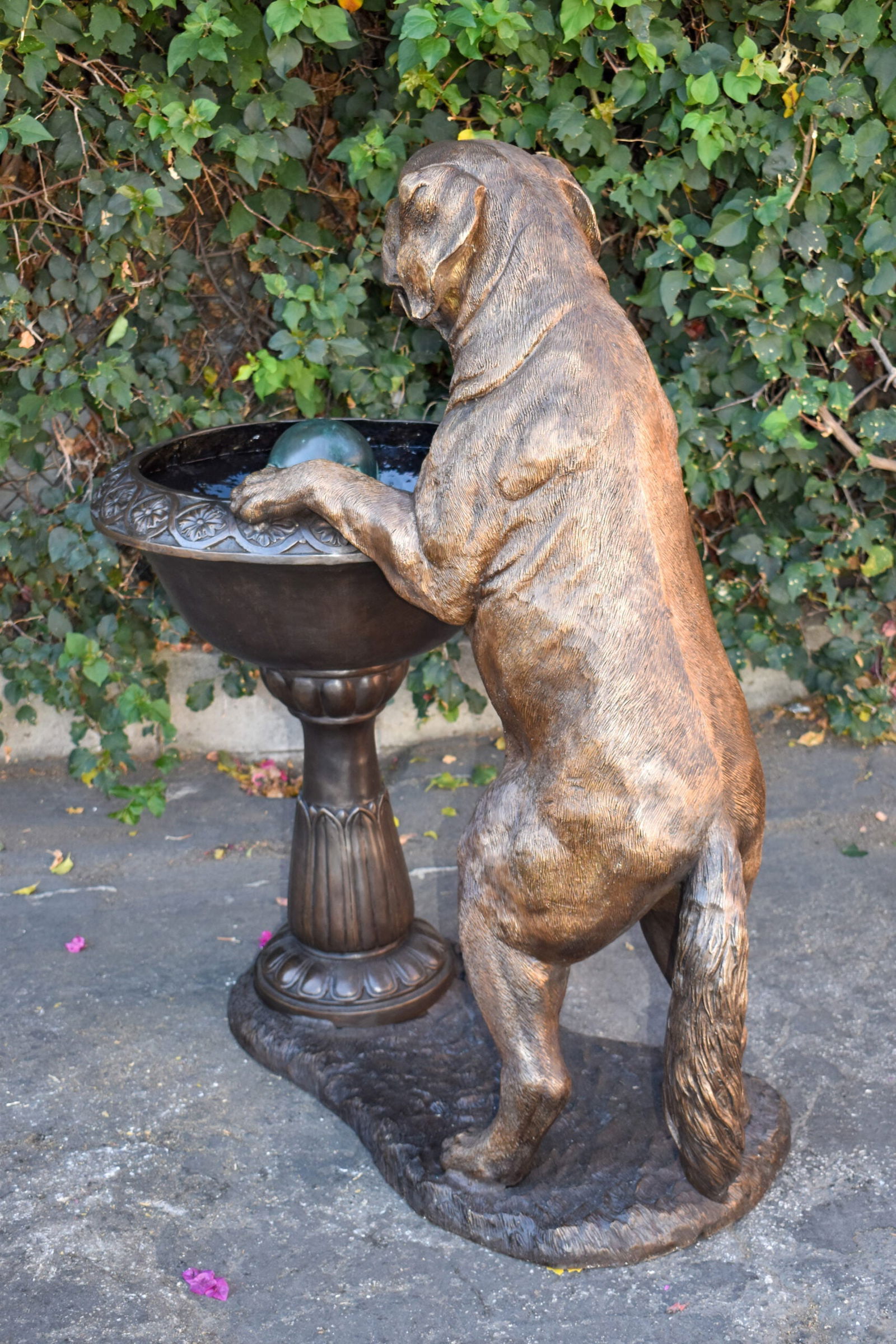 San Bernard Dog Drinking from A Water Fountain Bronze Statue 43" x 25" x 50"H - 6