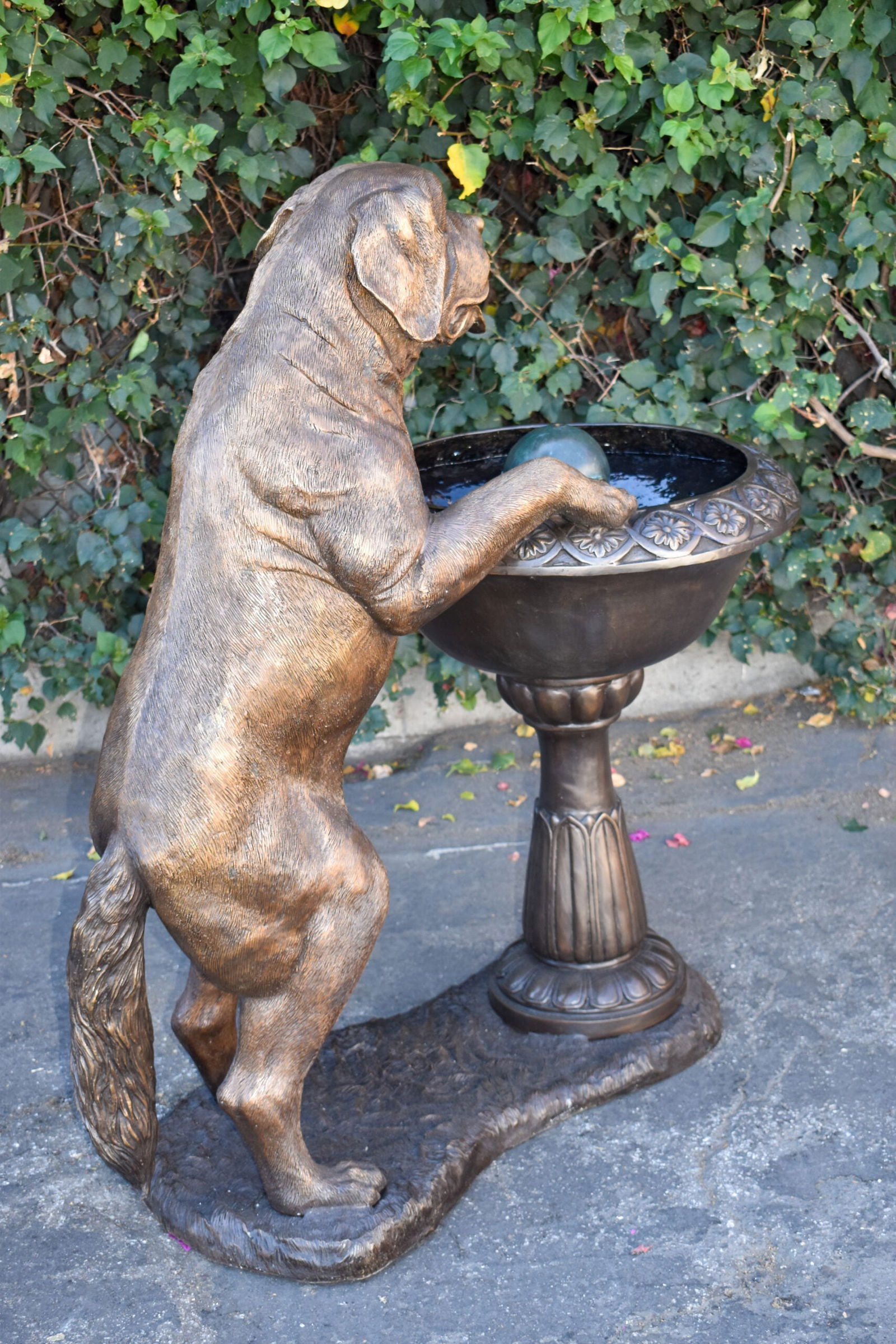 San Bernard Dog Drinking from A Water Fountain Bronze Statue 43" x 25" x 50"H - 8