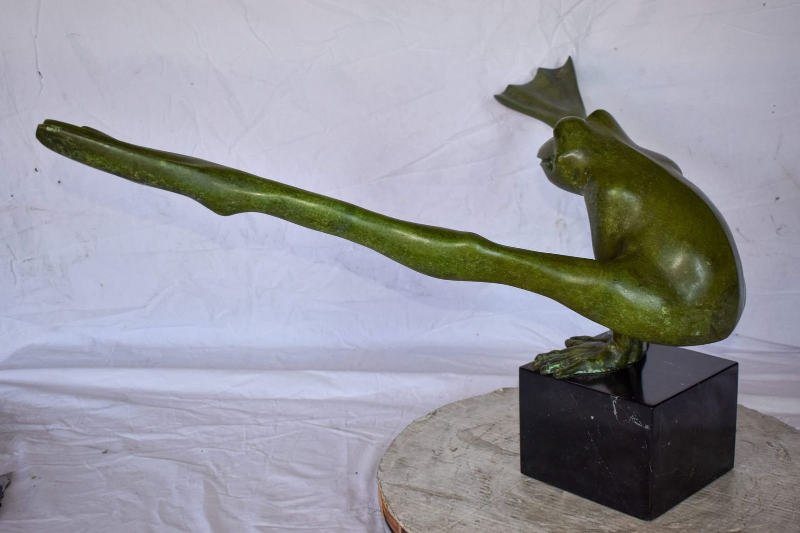 Acrobatic Frog Green Patina Bronze Statue Mounted on A Marble 43" x 26" x 20"H - 4