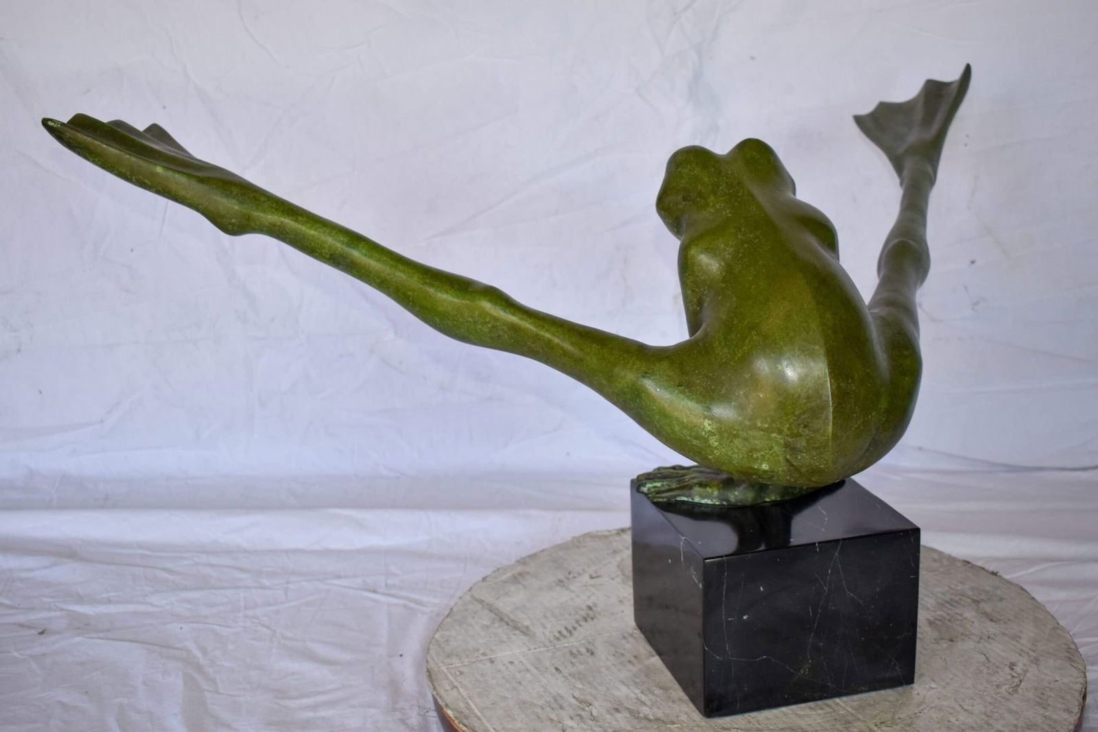 Acrobatic Frog Green Patina Bronze Statue Mounted on A Marble 43" x 26" x 20"H - 5