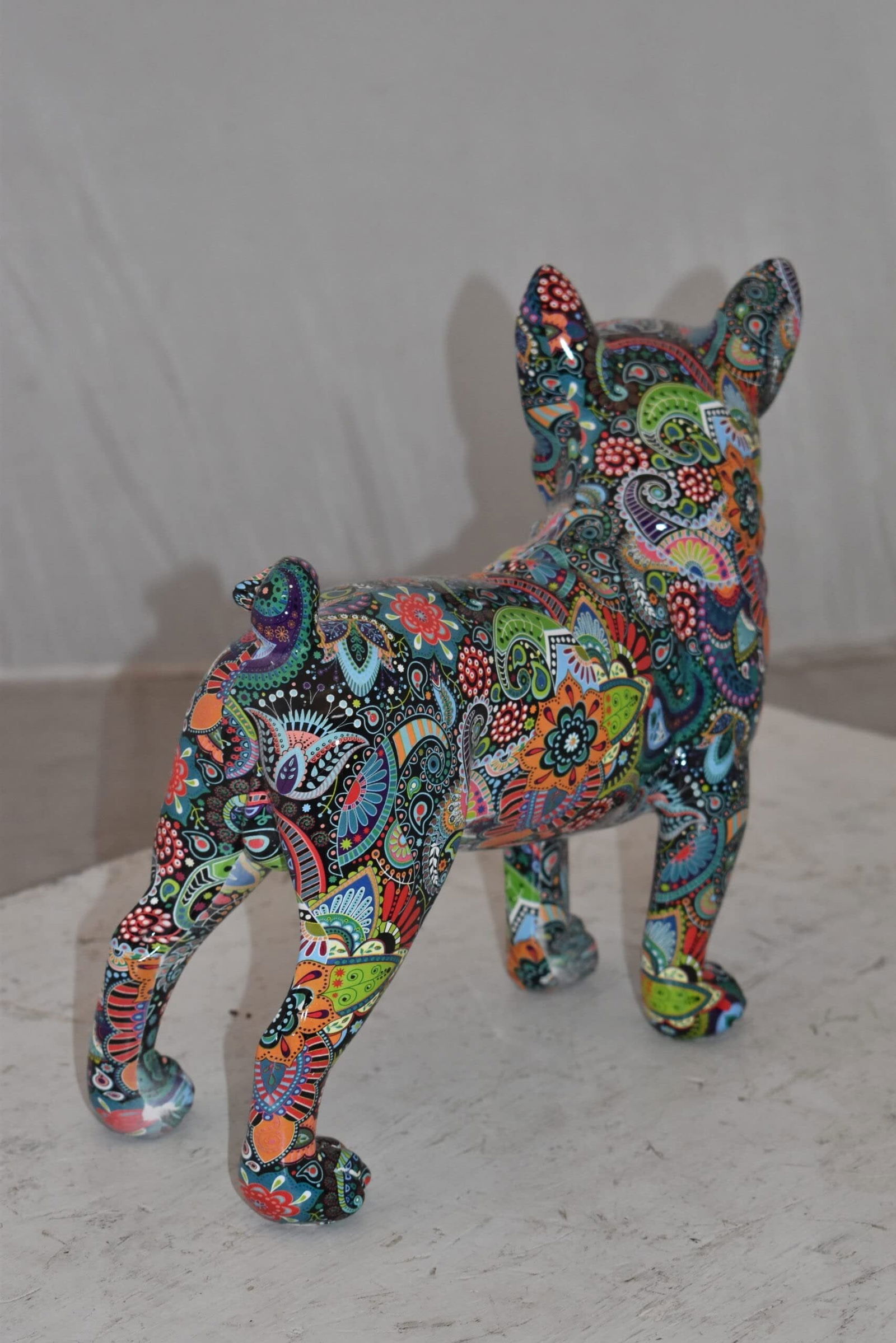 Multicolor Abstract Pug Resin Statue Size: 13" x 5" x 11"H - 10