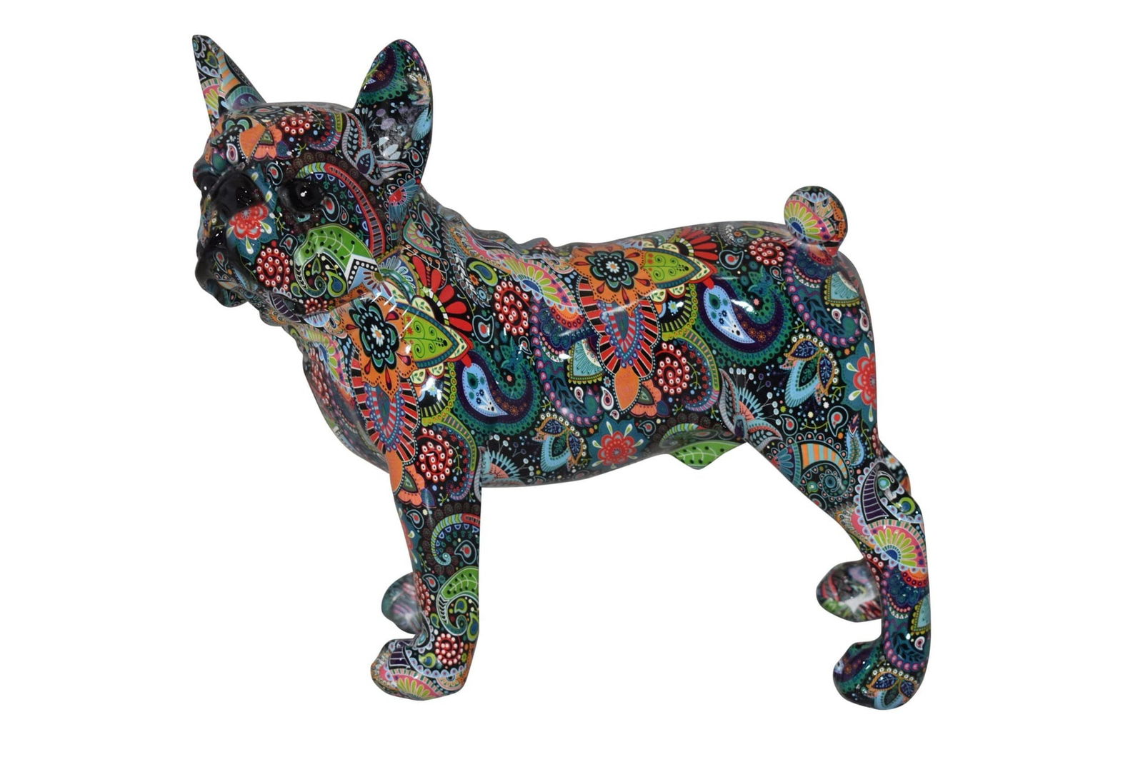 Multicolor Abstract Pug Resin Statue Size: 13" x 5" x 11"H: Title:Multicolor Abstract Pug Resin Statue Size: 13" x 5" x 11"HDescription:This adorable multicolor resin statue displays a loving pug. Coated in a detailed colorful pattern with varying shapes and