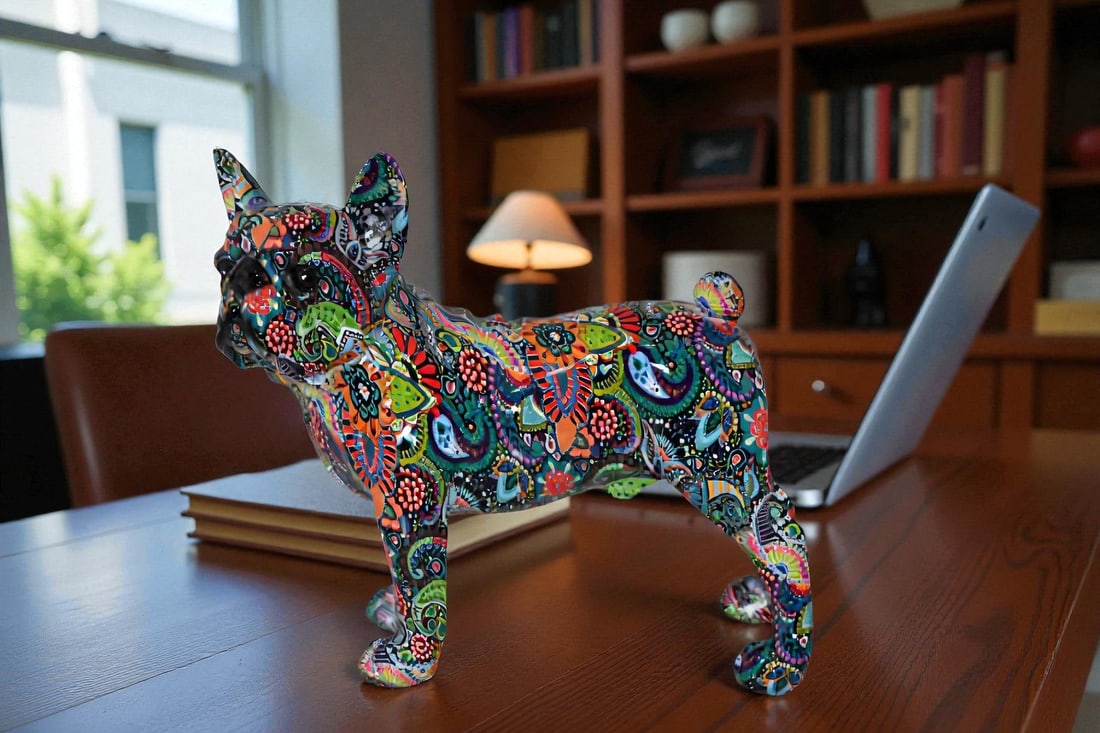 Multicolor Abstract Pug Resin Statue Size: 13" x 5" x 11"H - 2