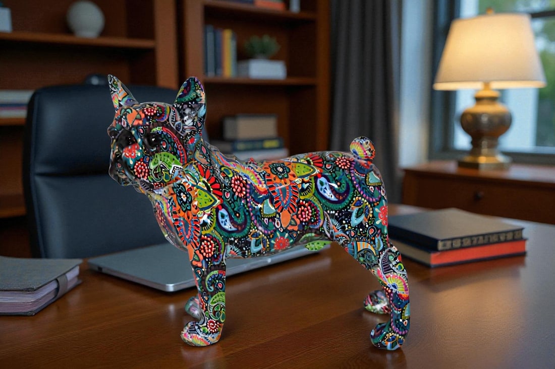 Multicolor Abstract Pug Resin Statue Size: 13" x 5" x 11"H - 3