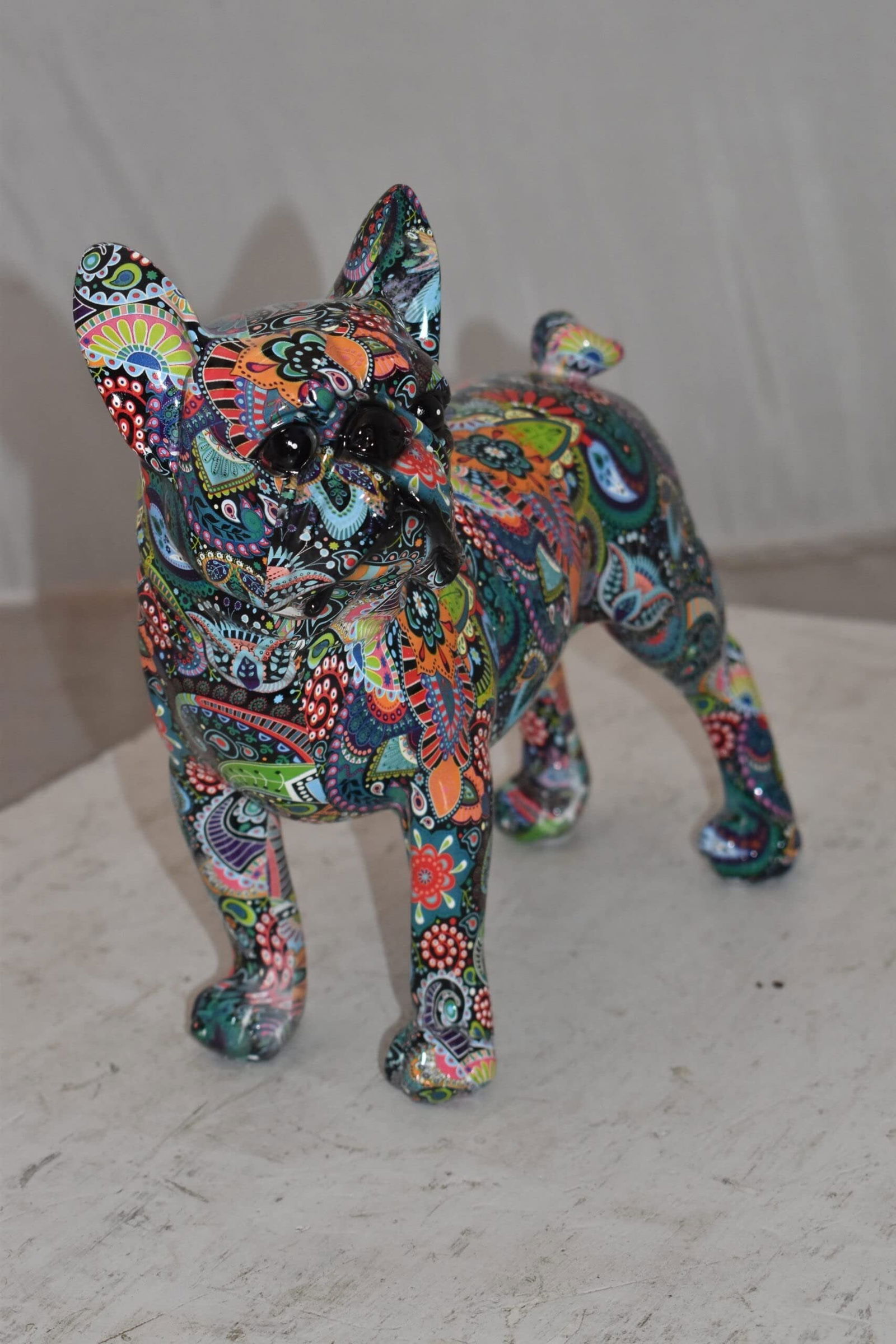 Multicolor Abstract Pug Resin Statue Size: 13" x 5" x 11"H - 6