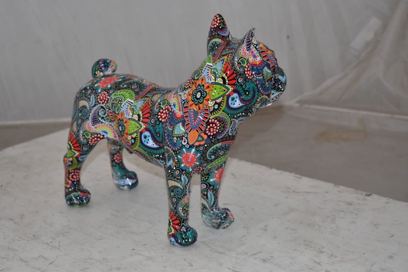 Multicolor Abstract Pug Resin Statue Size: 13" x 5" x 11"H - 8