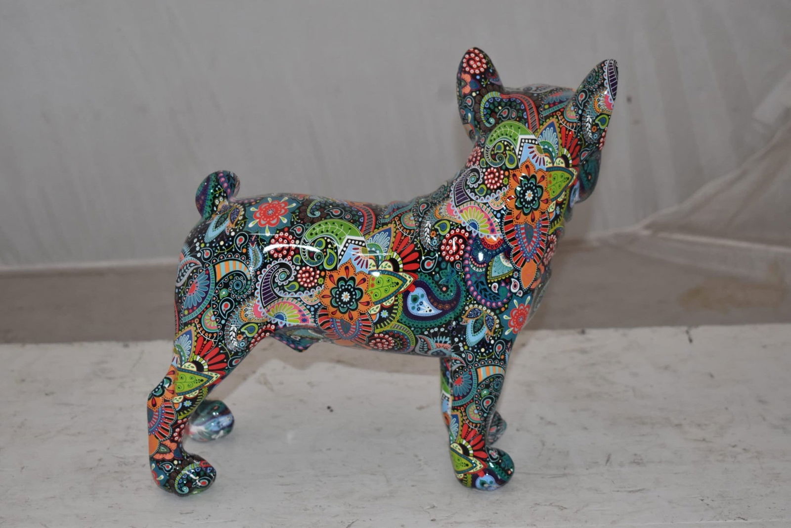 Multicolor Abstract Pug Resin Statue Size: 13" x 5" x 11"H - 9