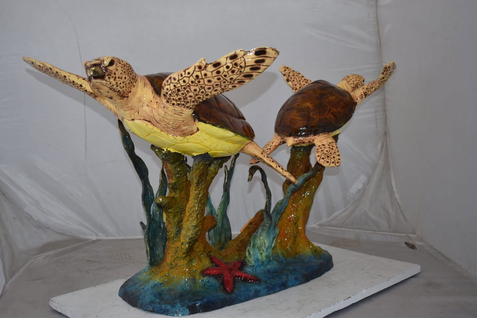 Gliding Turtles in Reef Table Top Bronze Statue Size: 18" x 16" x 31"H - 8