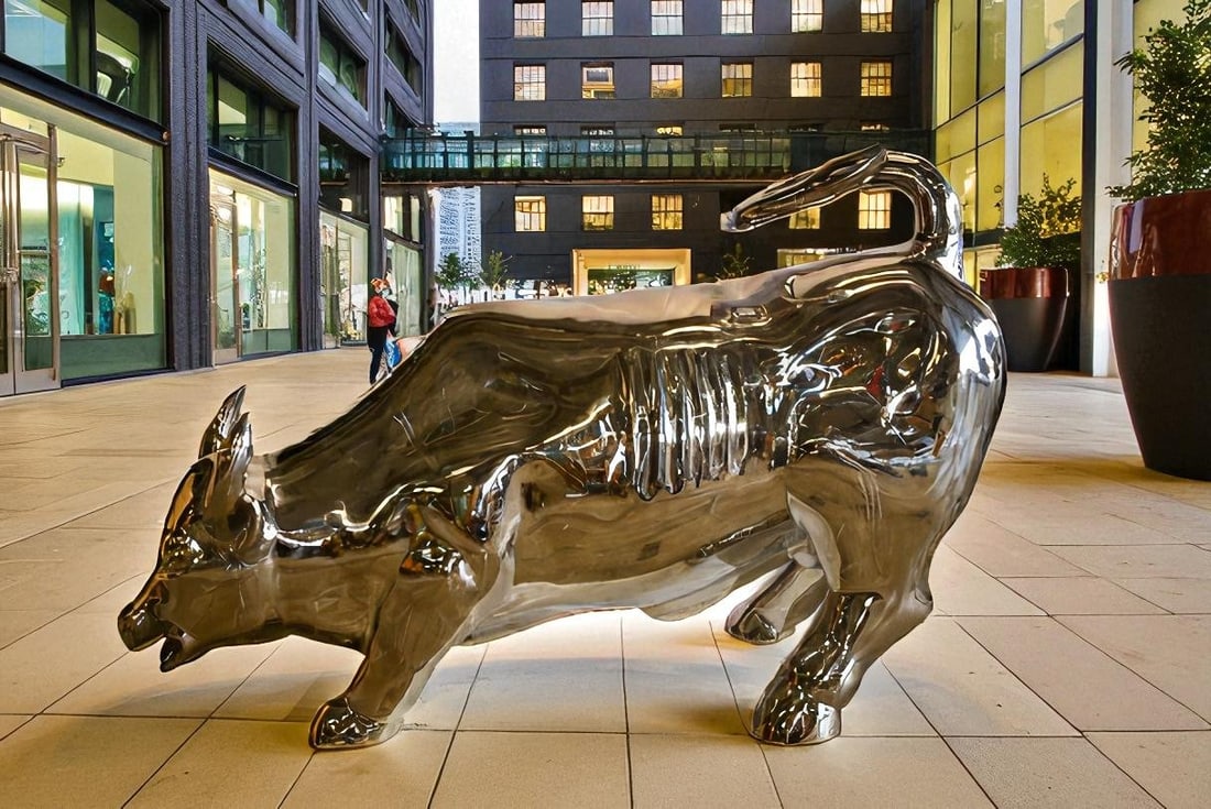 Large Wall Street Bull Made of Stainless Steel 60" x 30" x 37"H - 3