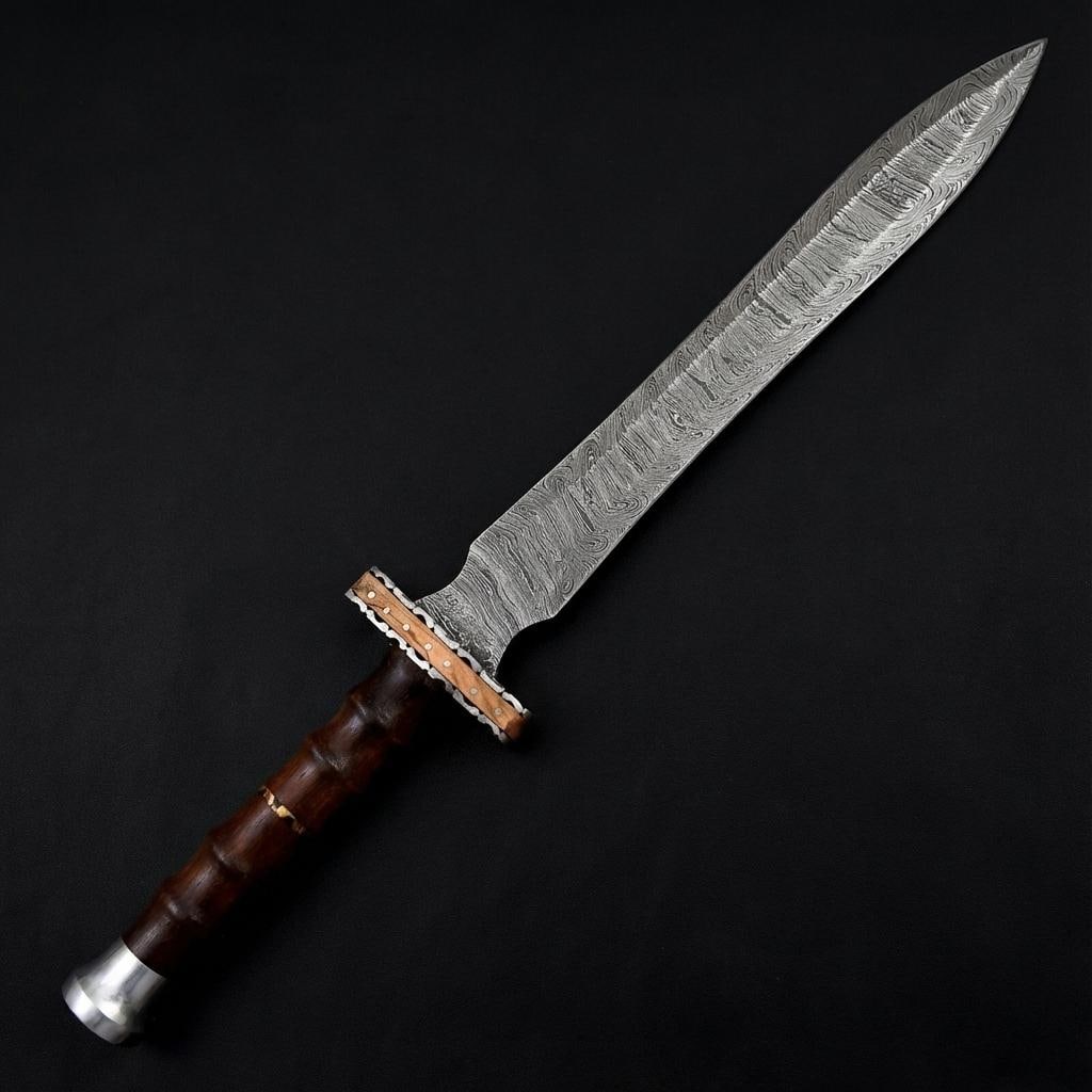 Hand Forged Damascus Steel Gladiator Gladius Sword | Double Edged w/ Sheath - 2