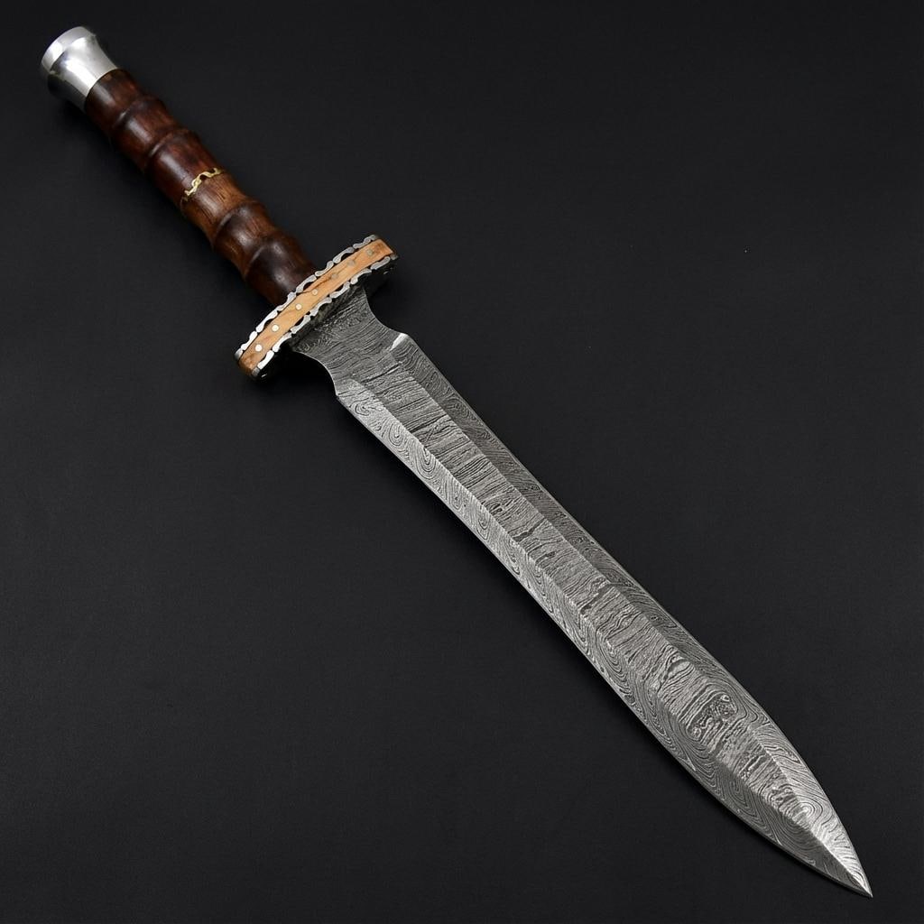 Hand Forged Damascus Steel Gladiator Gladius Sword | Double Edged w/ Sheath - 3