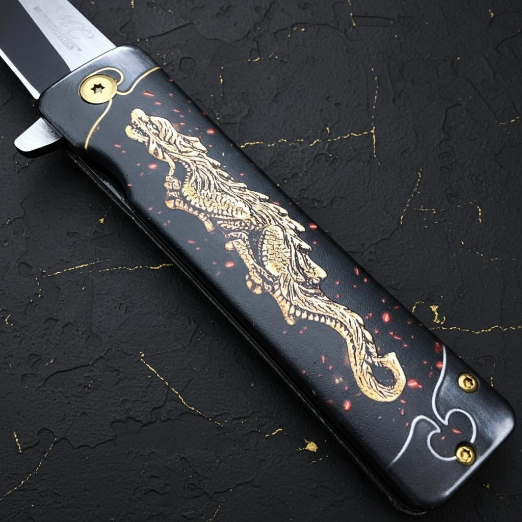 Japanese Style Dragon Tanto Knife 8" Spring Assisted Folding Pocket Blade Liner Lock - 3