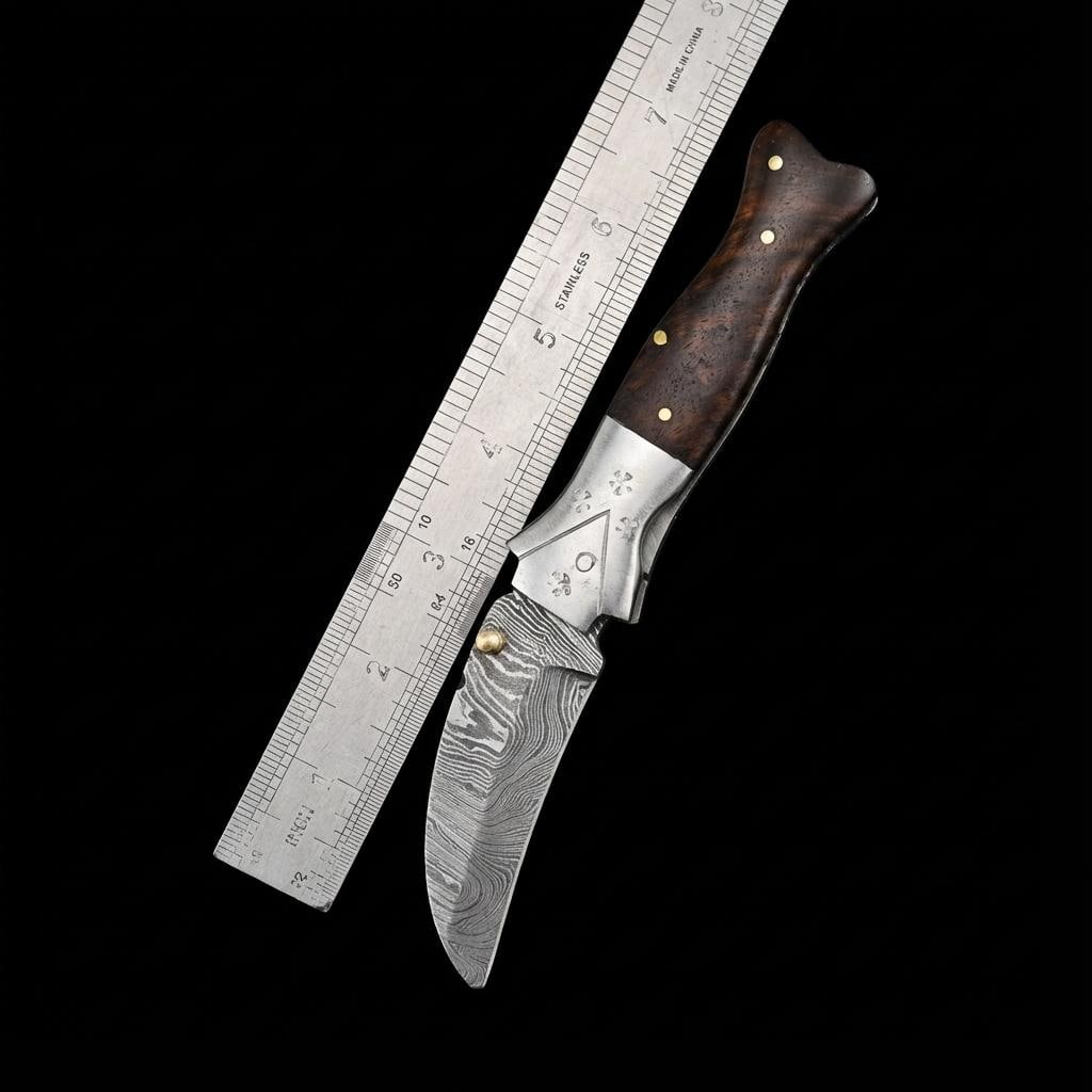 Hand Forged Damascus Steel Folding Pocket Knife with Wood Handle EDC - 2