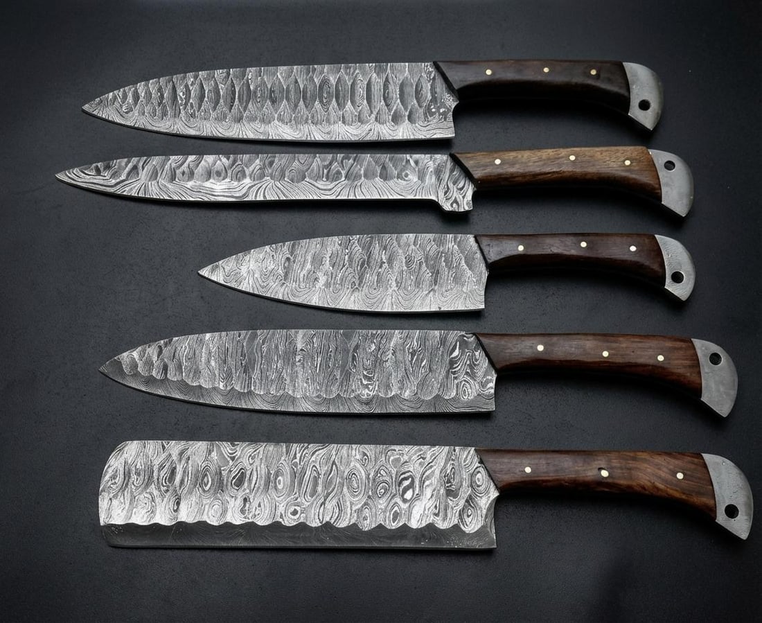 5pc Hand Forged Damascus Steel Chef Knife Set Kitchen Knives with Twist Pattern - 3