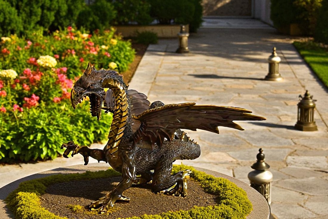 Dragon Bronze Statue with Two Tone Bronze Finish 32" x 36" x 25"H - 2