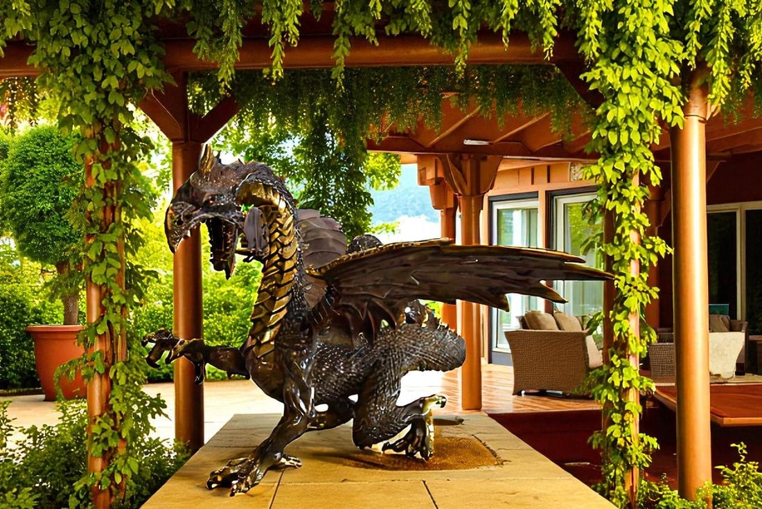 Dragon Bronze Statue with Two Tone Bronze Finish 32" x 36" x 25"H - 3