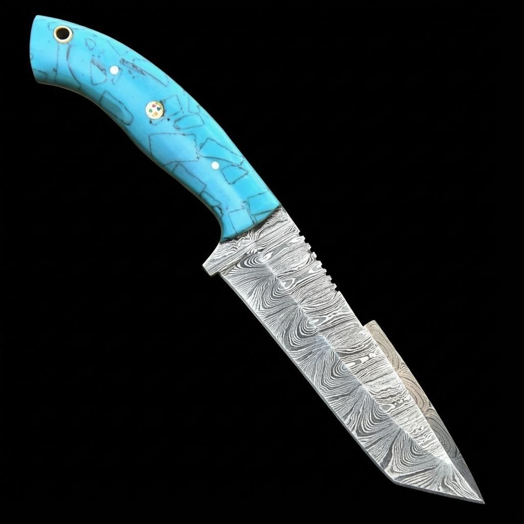 10" Hand Forged Damascus Steel Hunting Knife Skinner Blade with Leather Sheath - 2