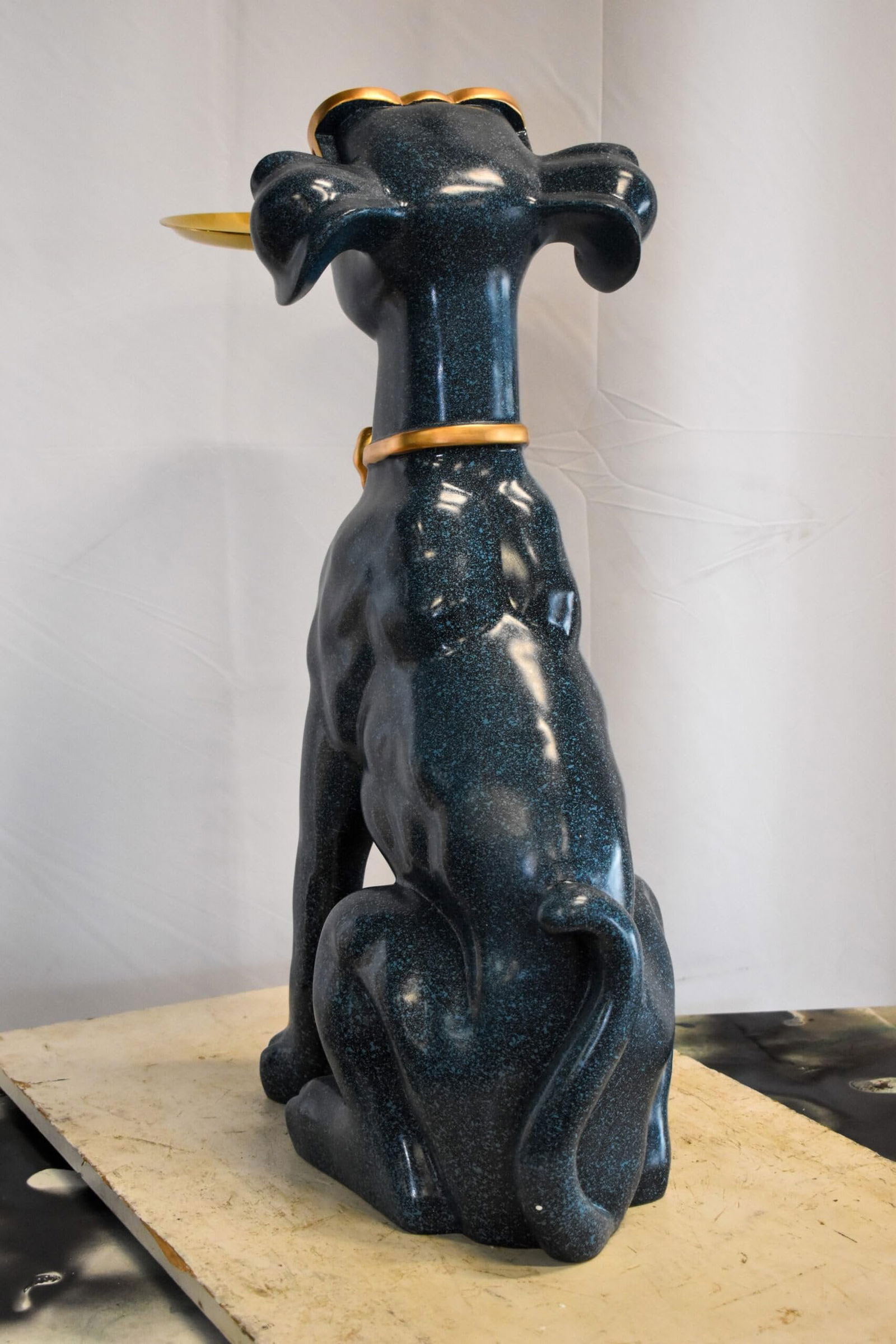 Happy Host Dog Resin Statue with A Tray, Blue Finish 25" x 12" x 31"H - 10