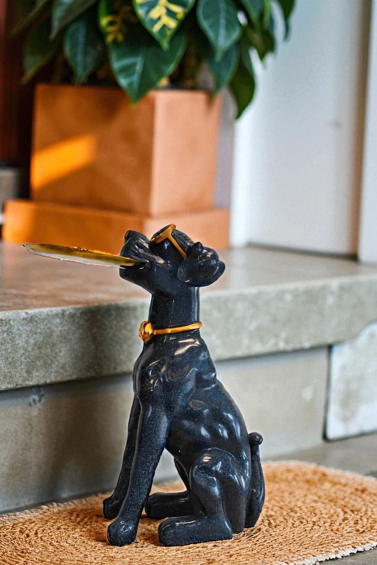 Happy Host Dog Resin Statue with A Tray, Blue Finish 25" x 12" x 31"H - 2